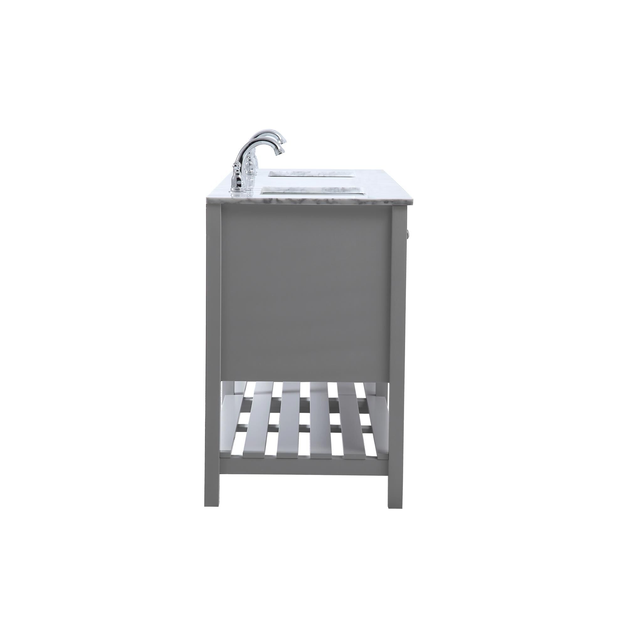 Shown in Gray And Brushed Nickel With Carrara White Marble finish