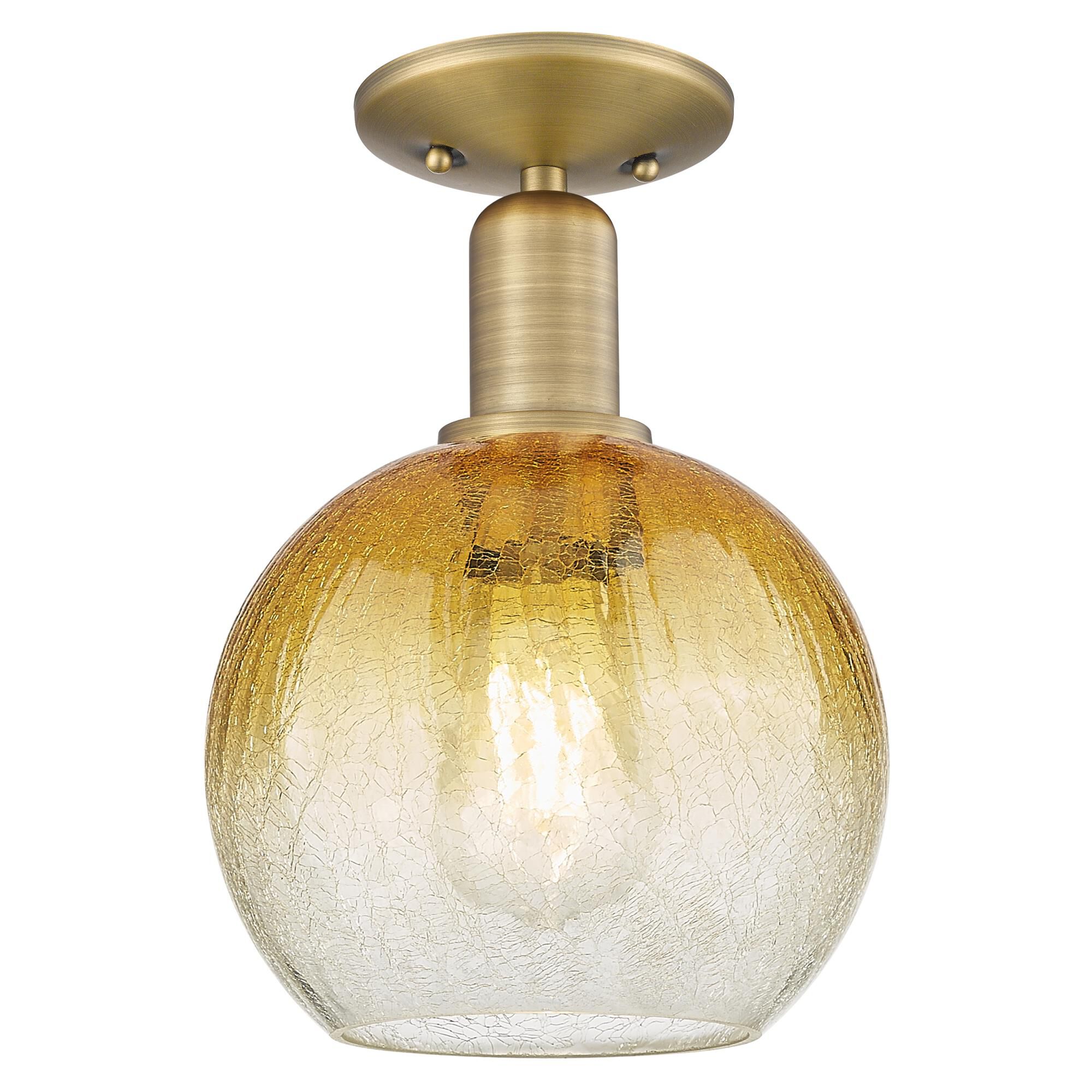 Shown in Brushed Brass finish and Amber glass