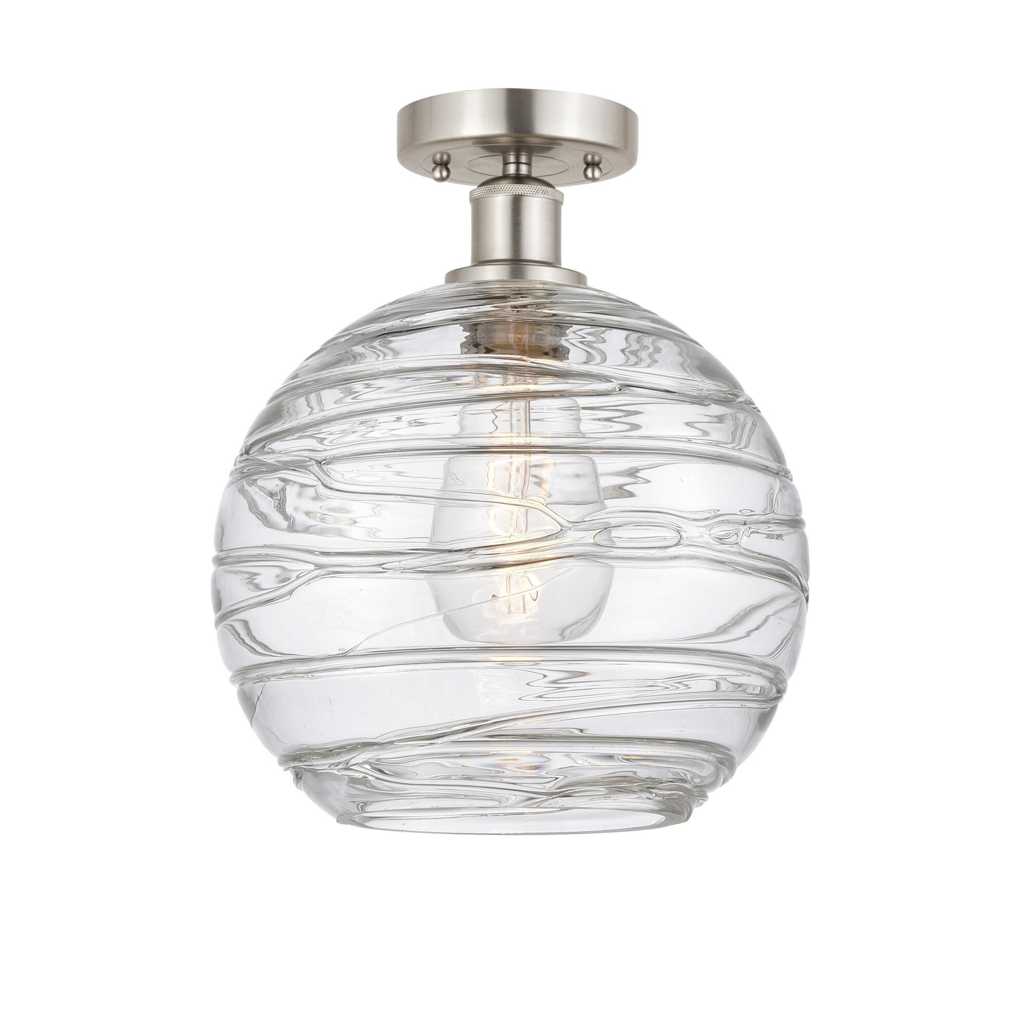 Shown in Brushed Satin Nickel finish and Clear Deco Swirl glass