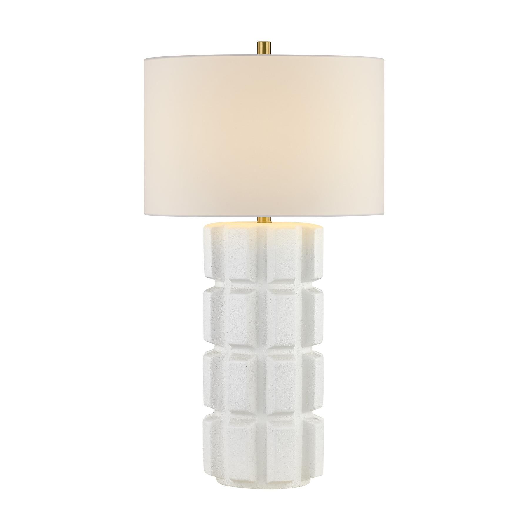 Shown in Warm Brass finish and White Fabric shade