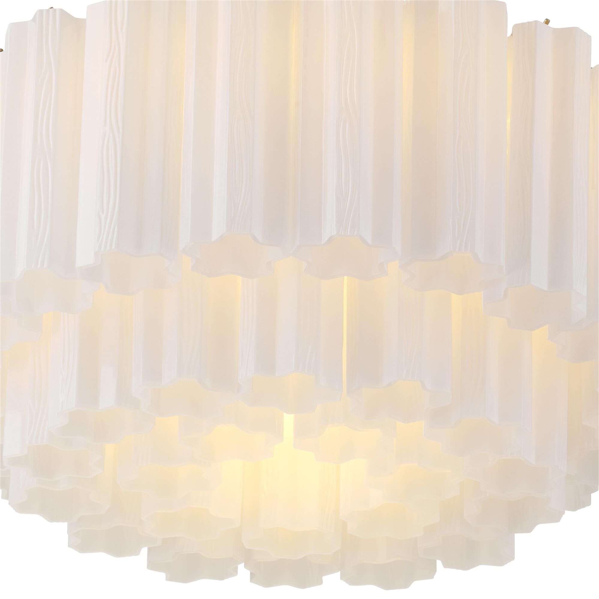 Shown in Aged Brass finish and Tronchi White glass