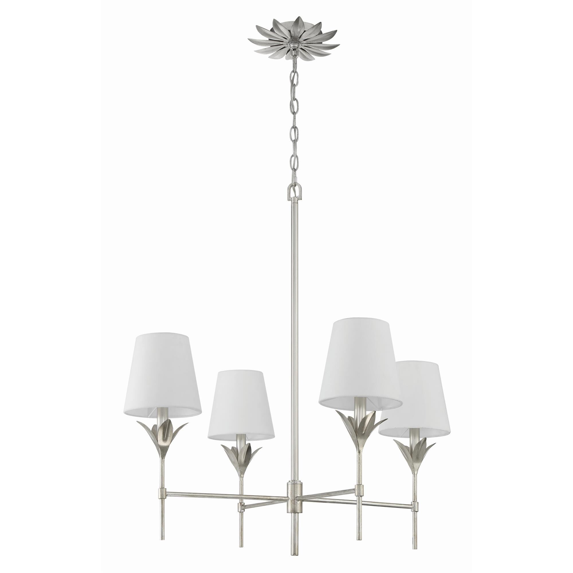 Shown in Antique Silver finish and Silk glass and Silk shade
