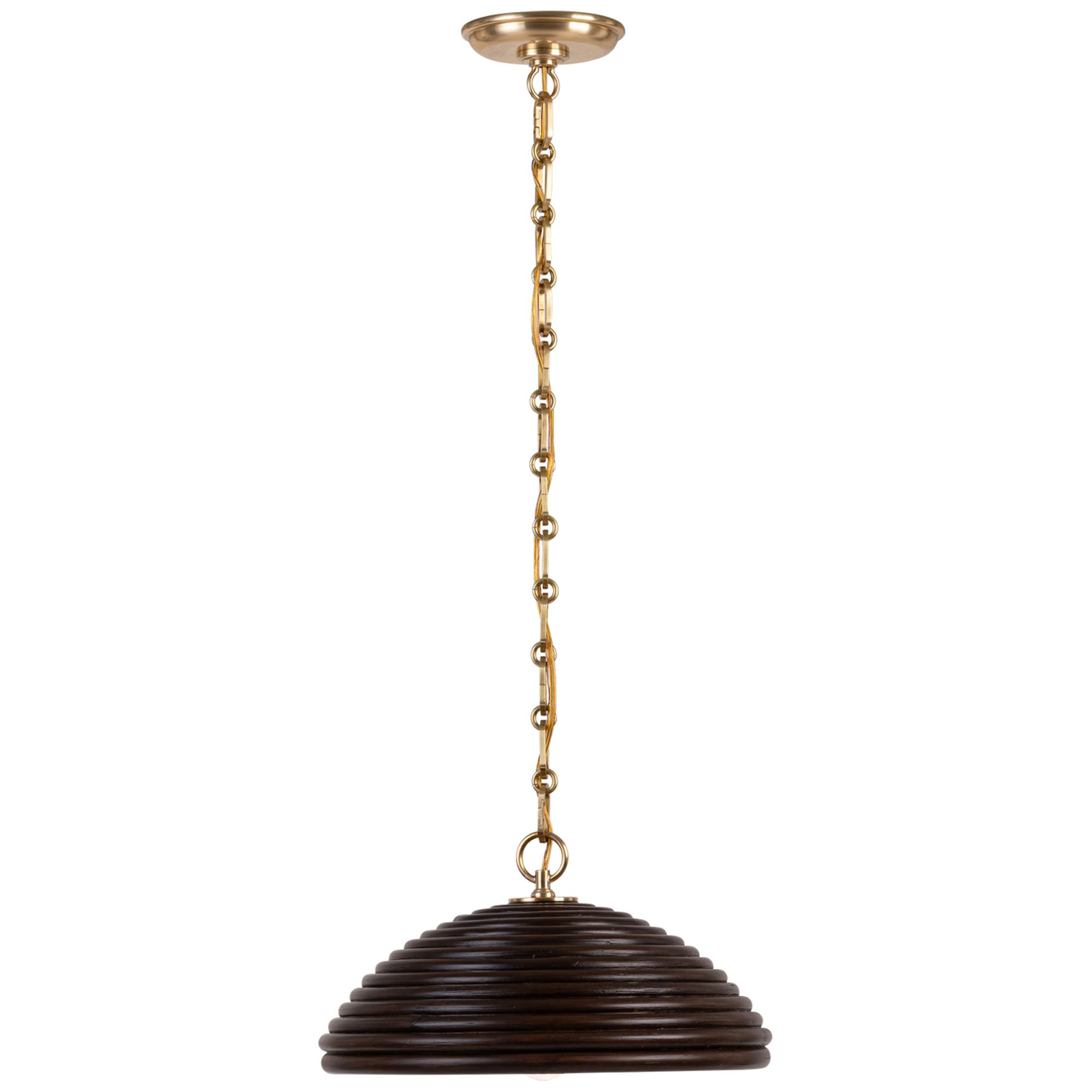 Shown in Hand-Rubbed Antique Brass finish and Espresso Rattan shade