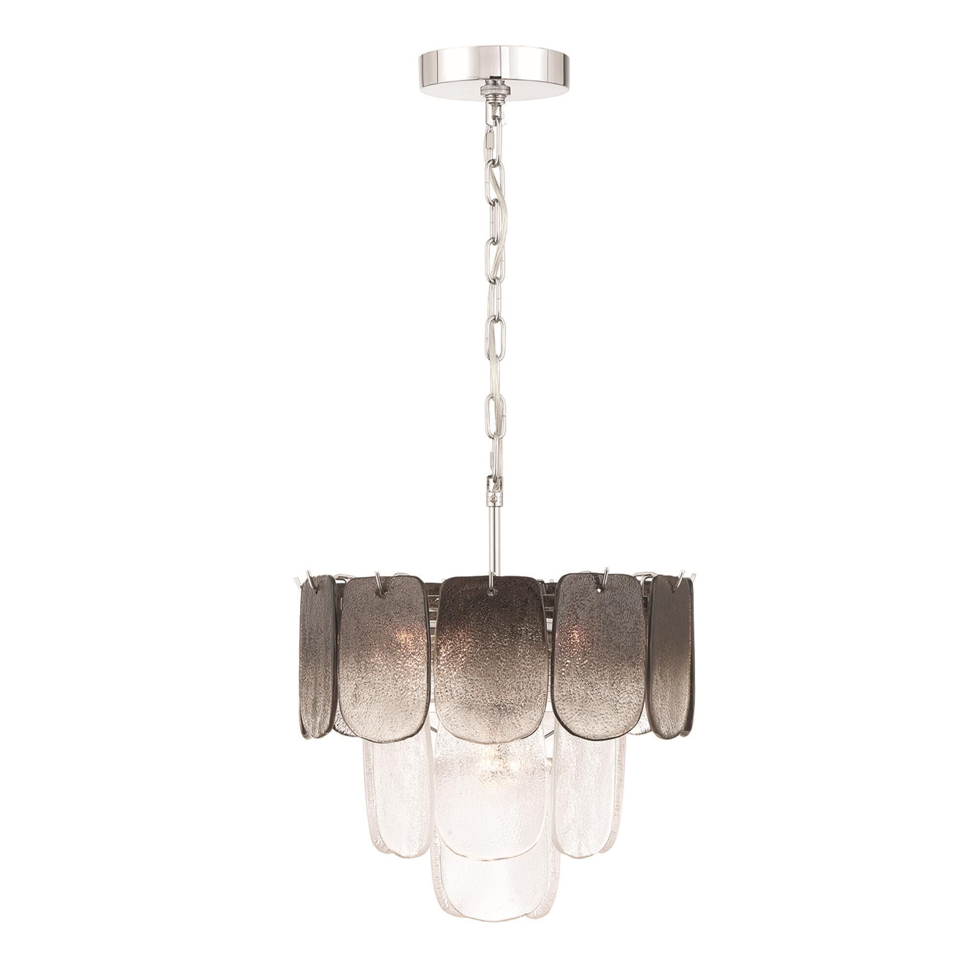 Shown in Polished Nickel and Crystalline Smoke finish and Piastra glass