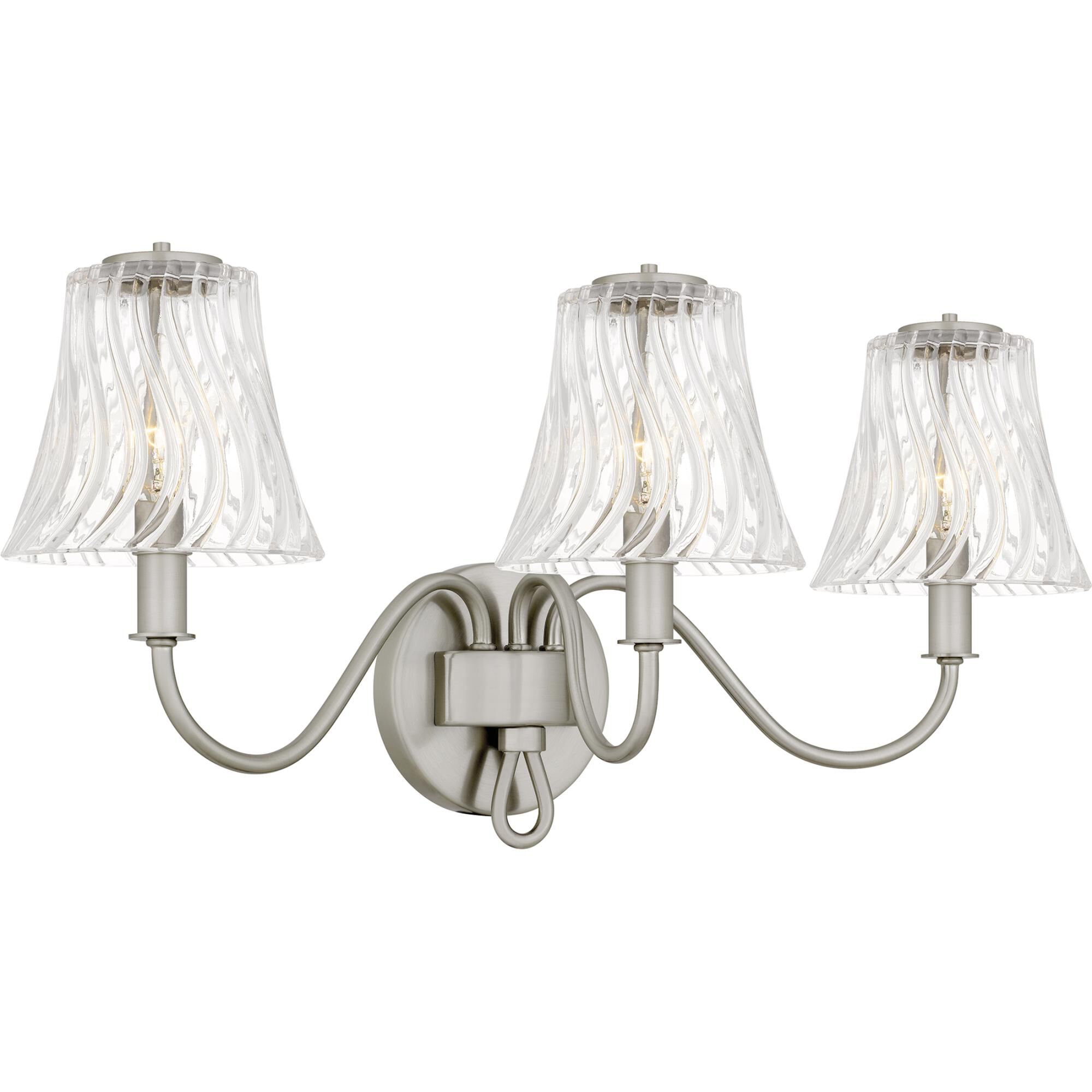 Shown in Brushed Nickel finish and Clear Swirl Glass shade