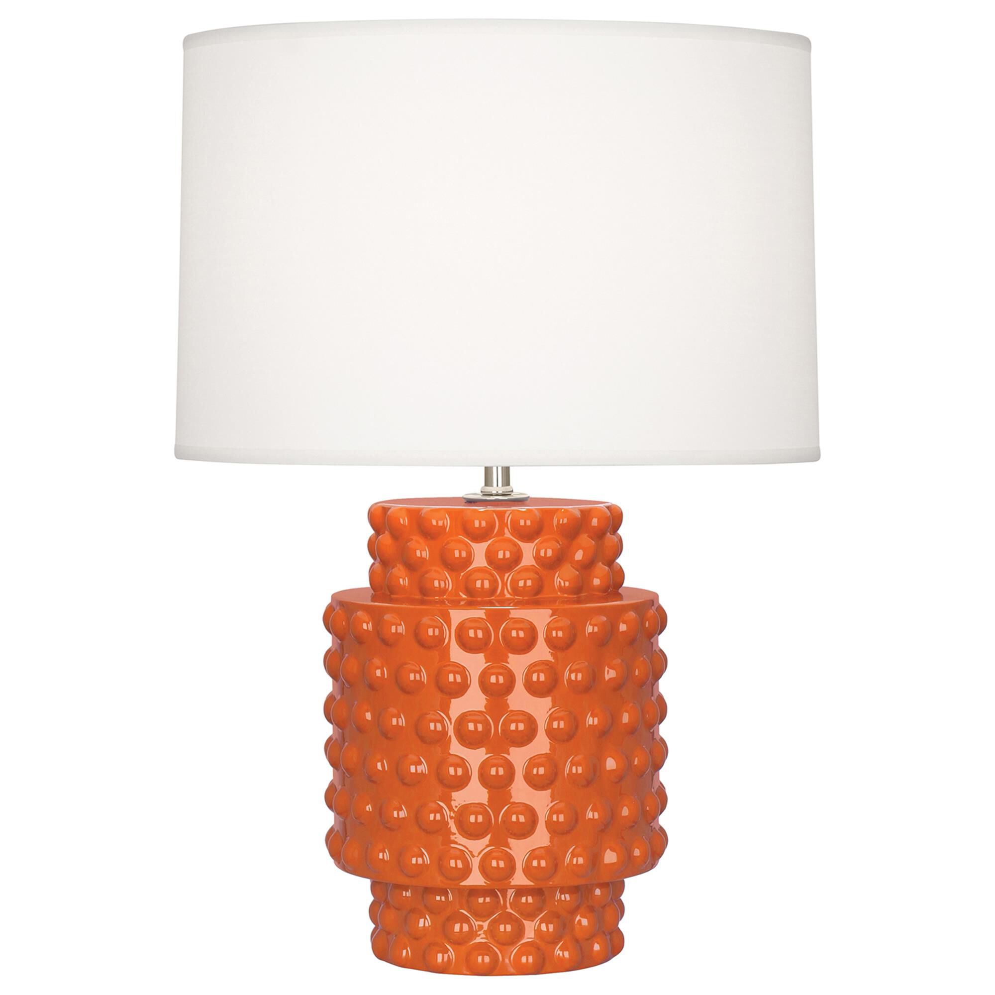 Shown in Pumpkin Glazed Textured Ceramic finish and Fondine Fabric shade