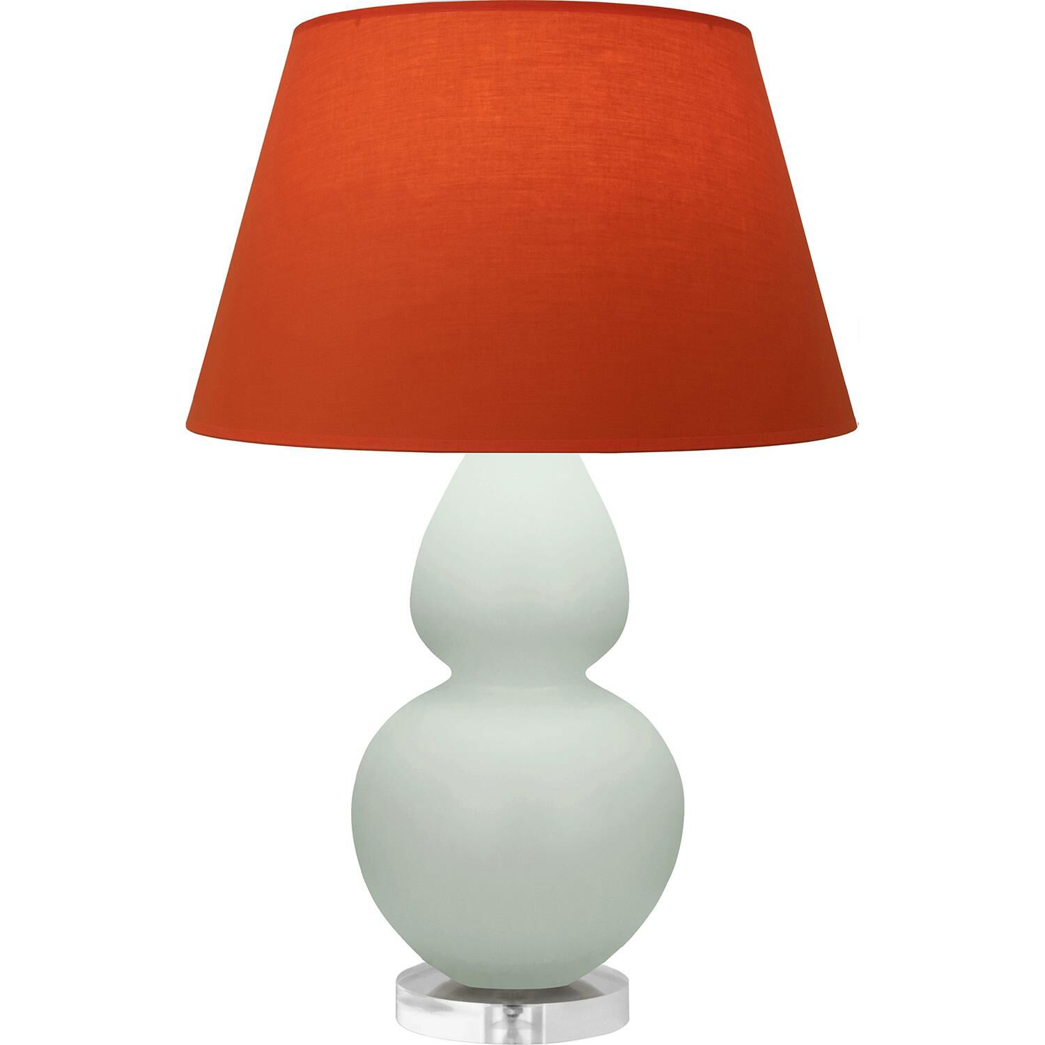 Shown in Matte Celadon finish and Tangerine and Taupe Lining shade and Lucite accent