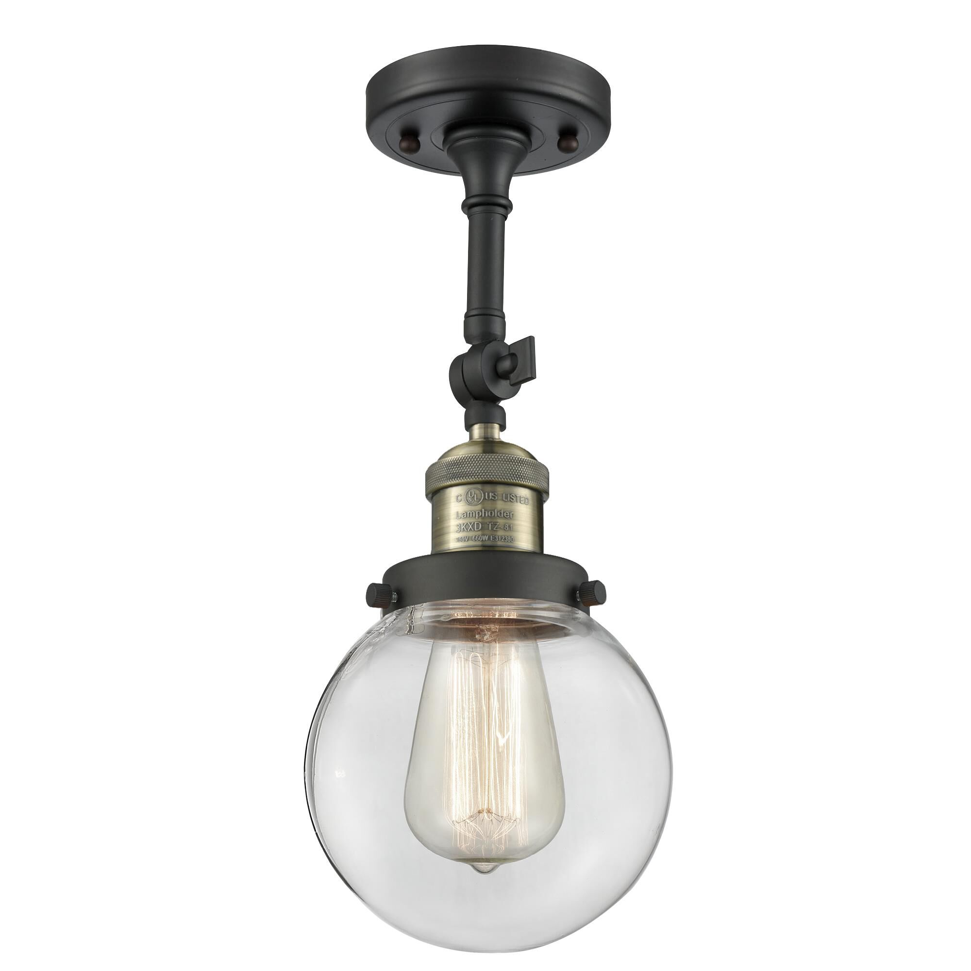 Shown in Black Antique Brass finish and Clear glass and No Accent accent