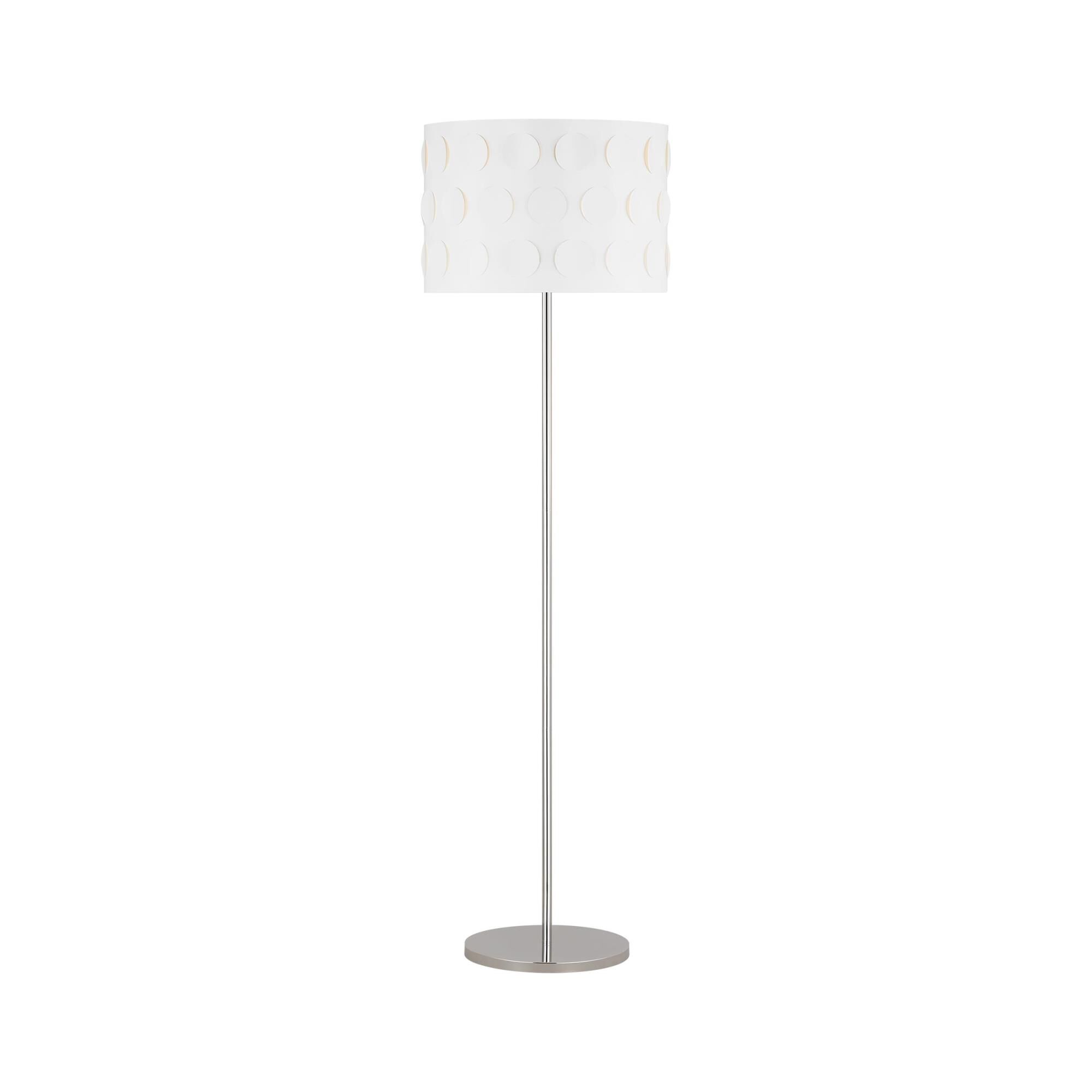 Shown in Polished Nickel finish and White Linen Fabric shade