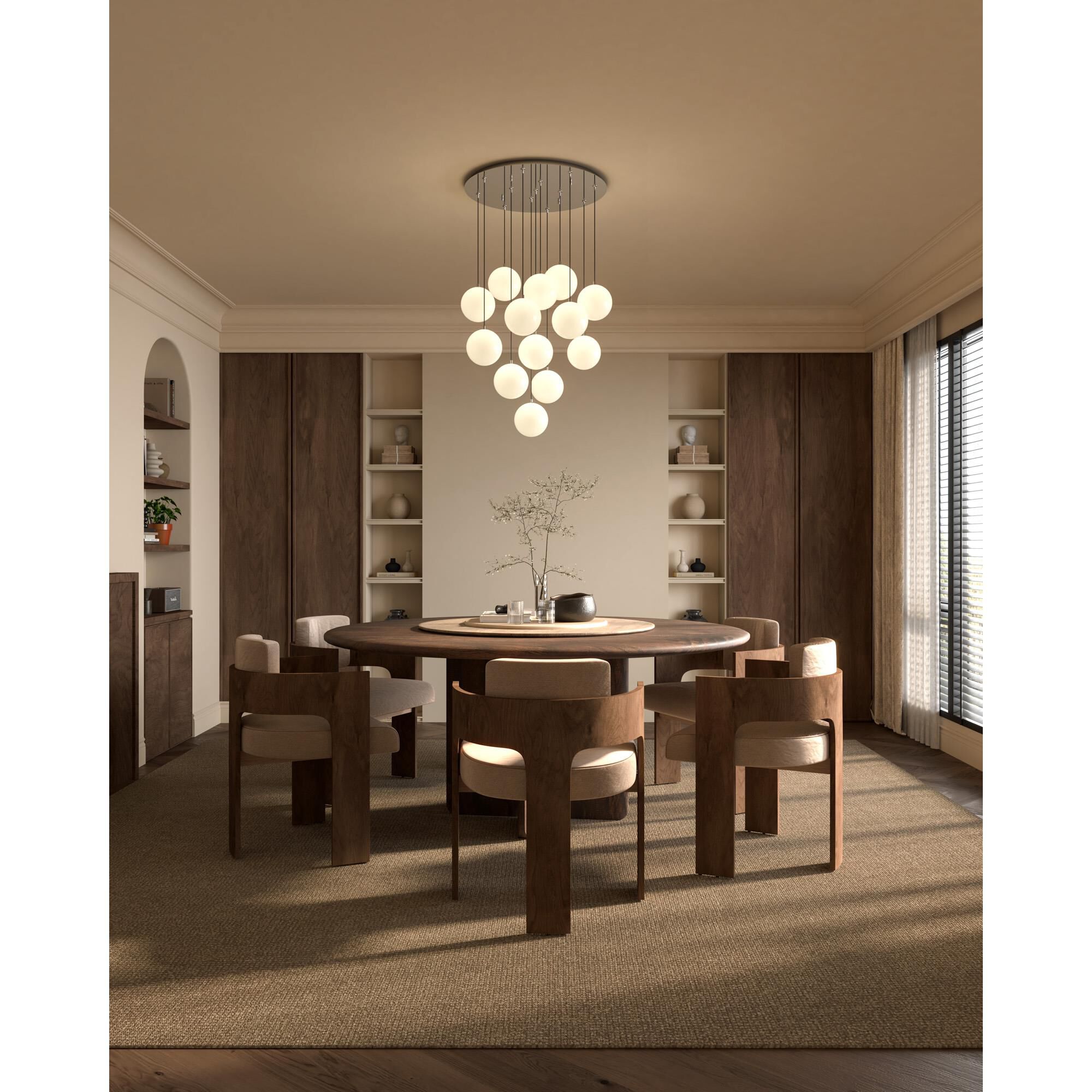 Shown in Chrome finish and Opal glass