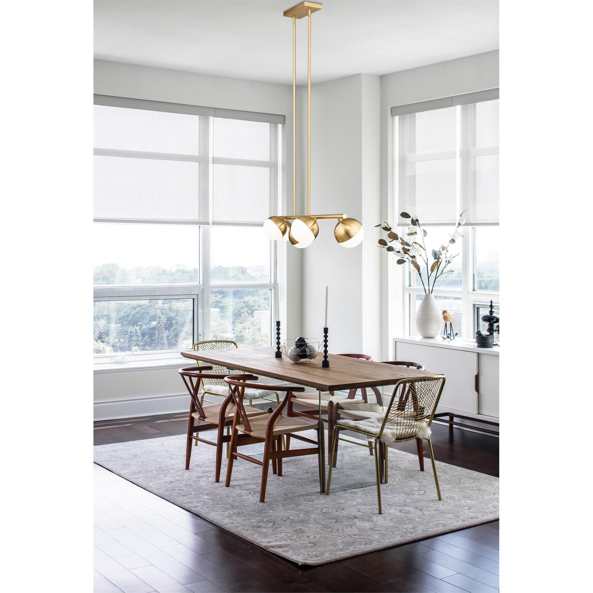 Shown in Modern Gold finish and Matte Opal glass and Matte Opal shade