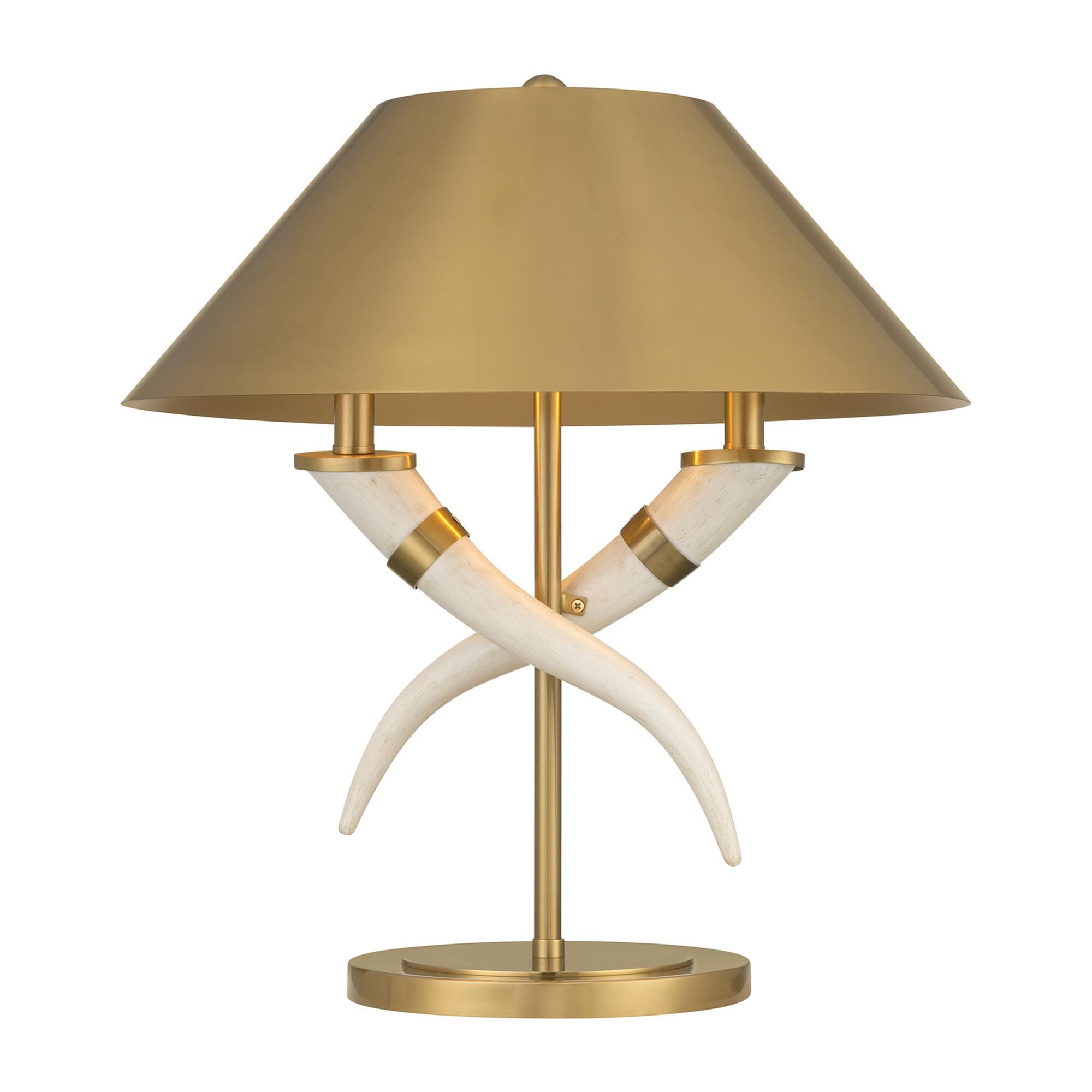 Shown in Warm Brass finish and Brass Metal shade