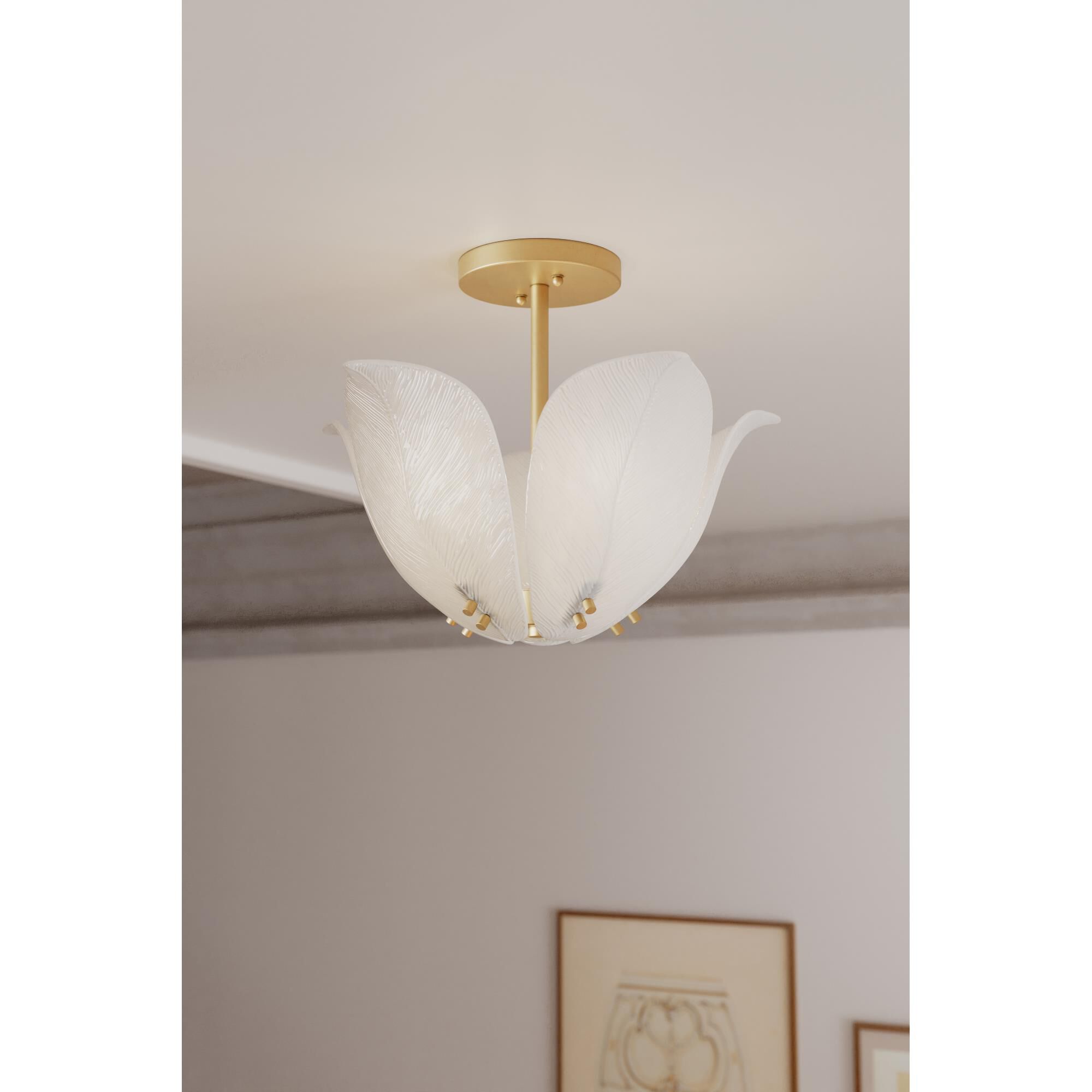 Shown in Legacy Brass finish and White glass