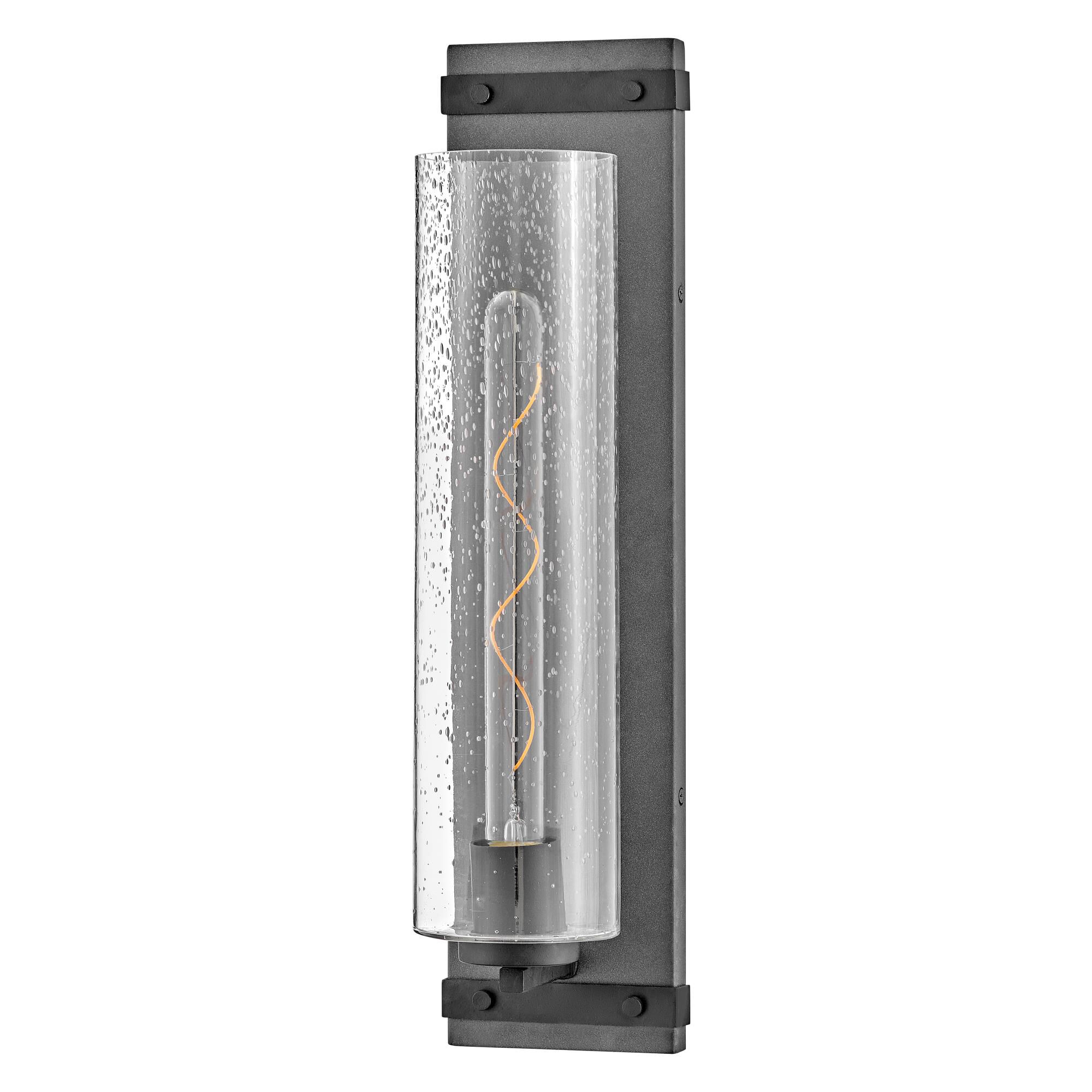 Shown in Aged Zinc with Distressed Black Accents finish and Clear Seedy glass