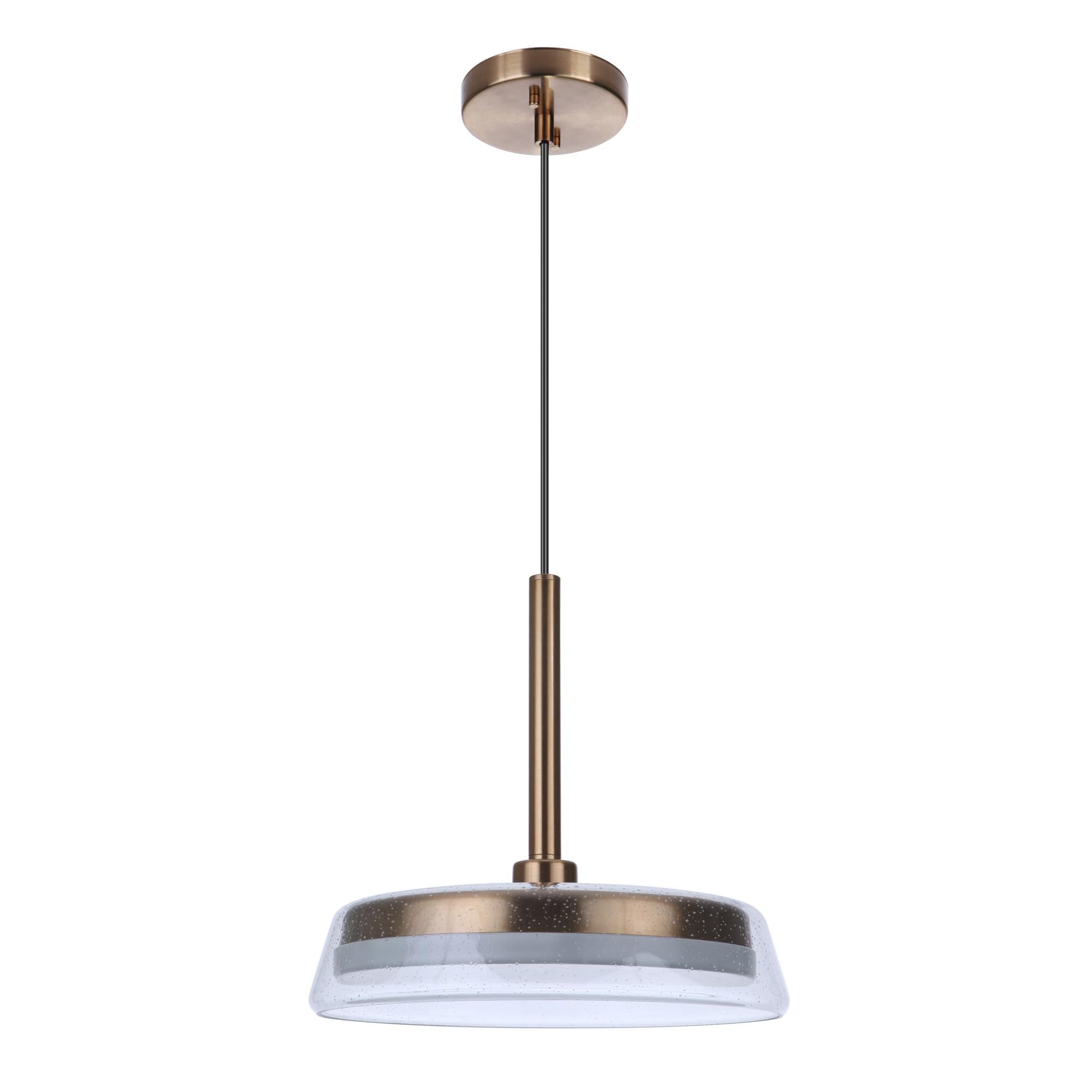 Shown in Satin Brass finish and Clear Seeded glass and Glass shade