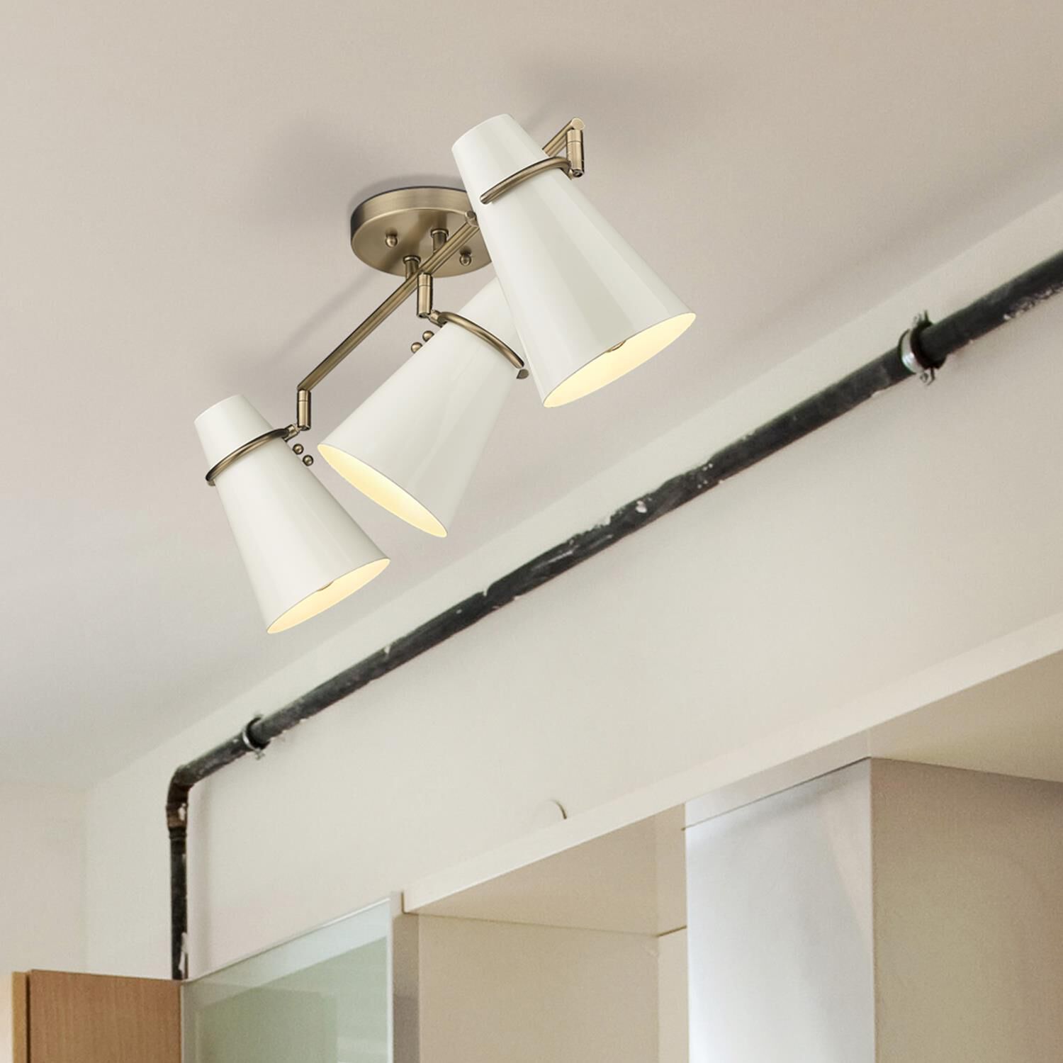 Shown in Modern Brass finish and Glossy Ecru glass