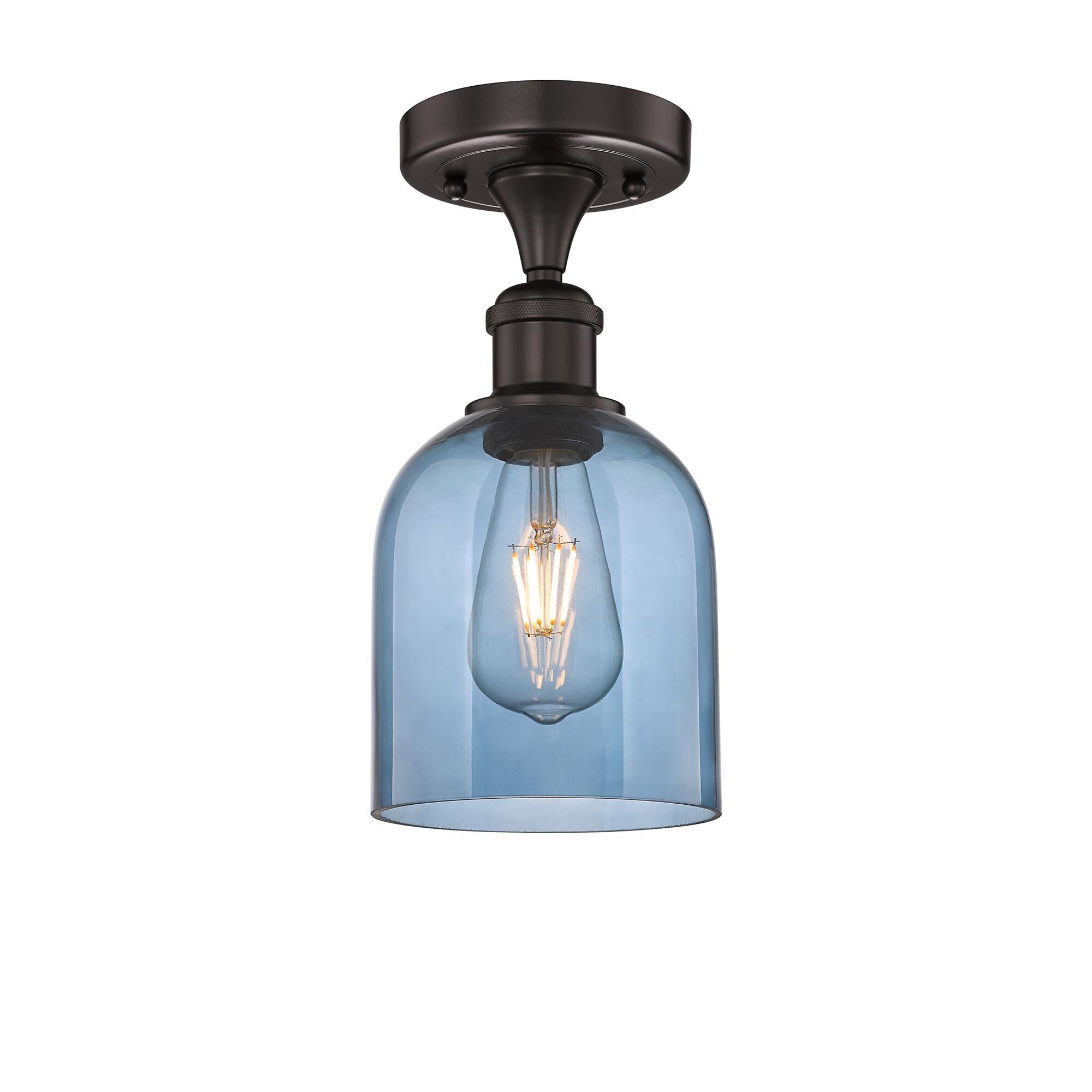 Shown in Oil Rubbed Bronze finish and Princess Blue glass