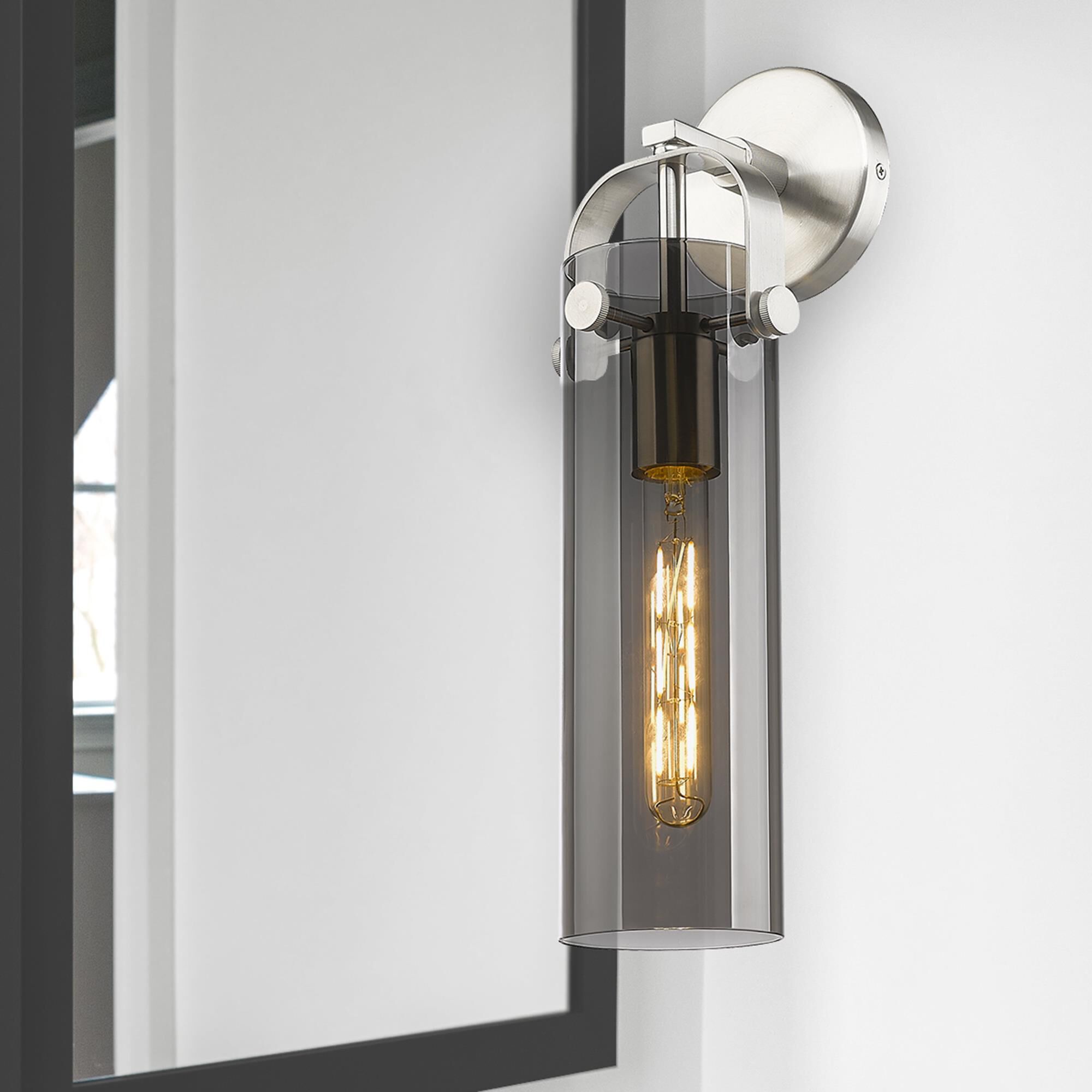 Shown in Satin Nickel finish and Plated Smoke glass