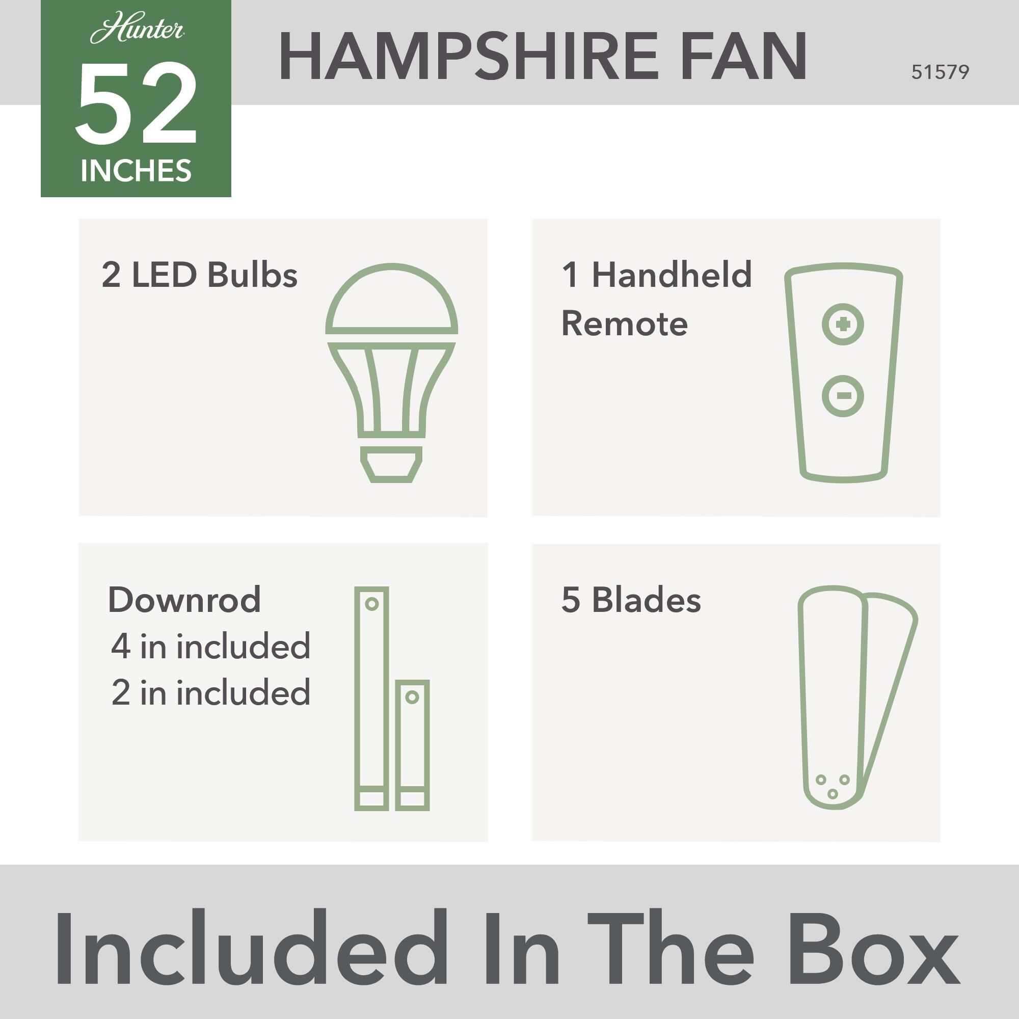 Hampshire 52 Inch Ceiling Fan with Light Kit by Hunter Fan
