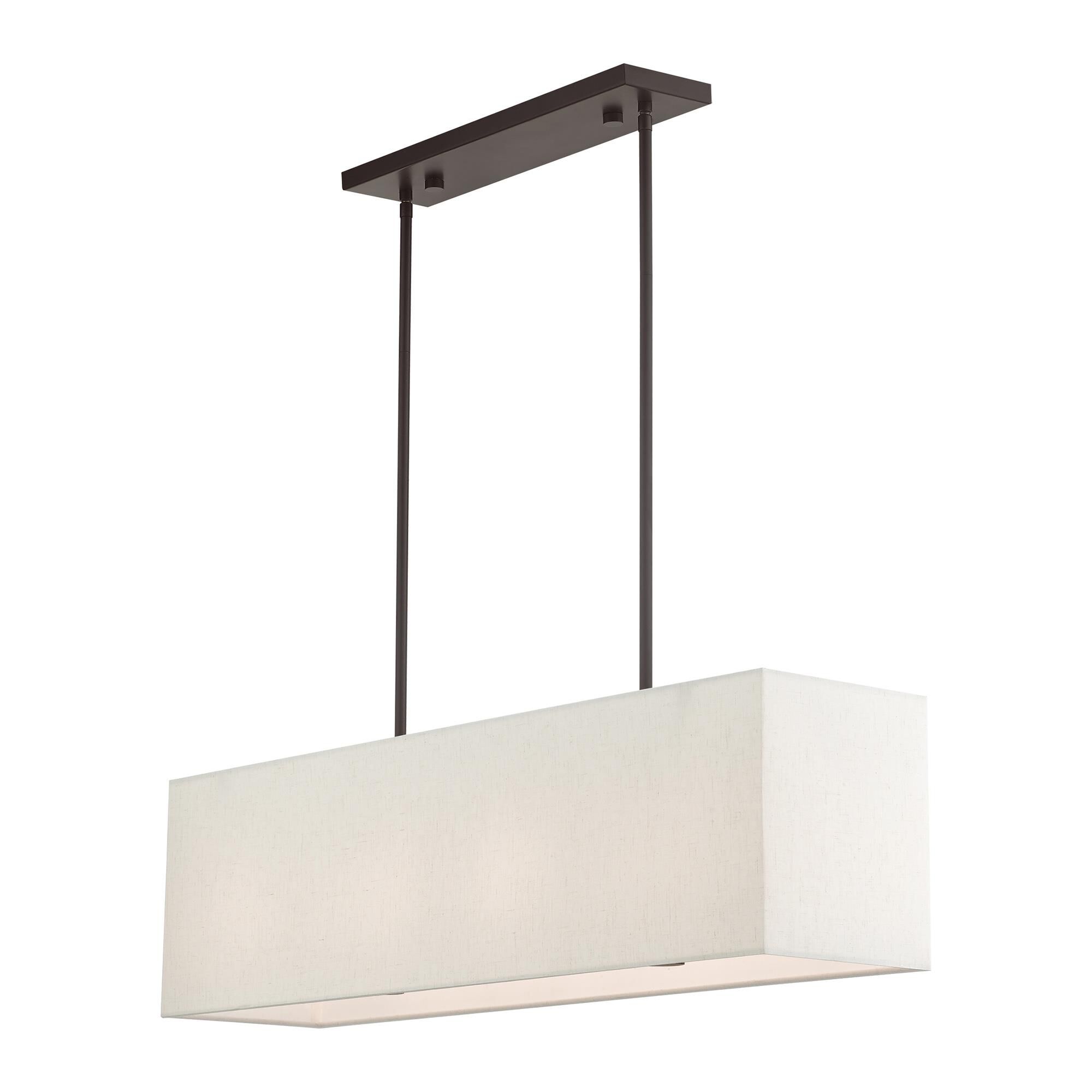 Shown in English Bronze finish and Hand Crafted Oatmeal Color Fabric Outside & White Fabric Inside Hardback shade