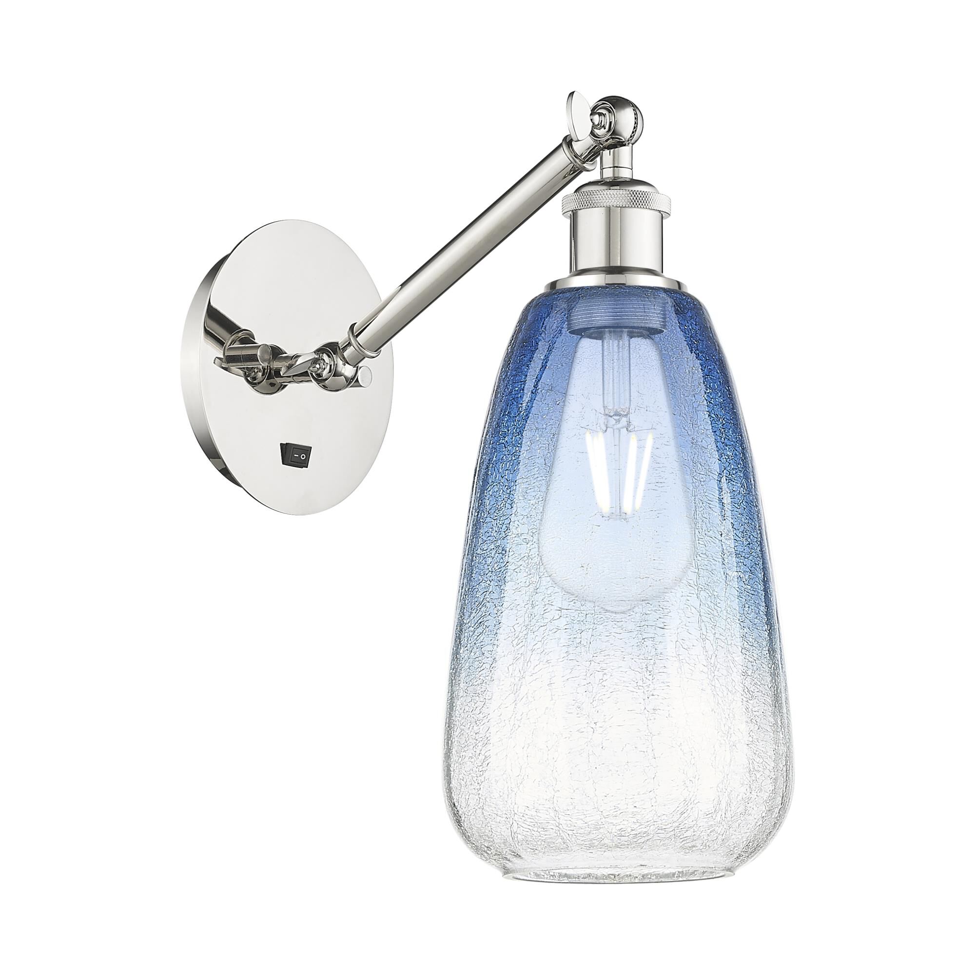 Shown in Polished Nickel finish and Sapphire Blue glass