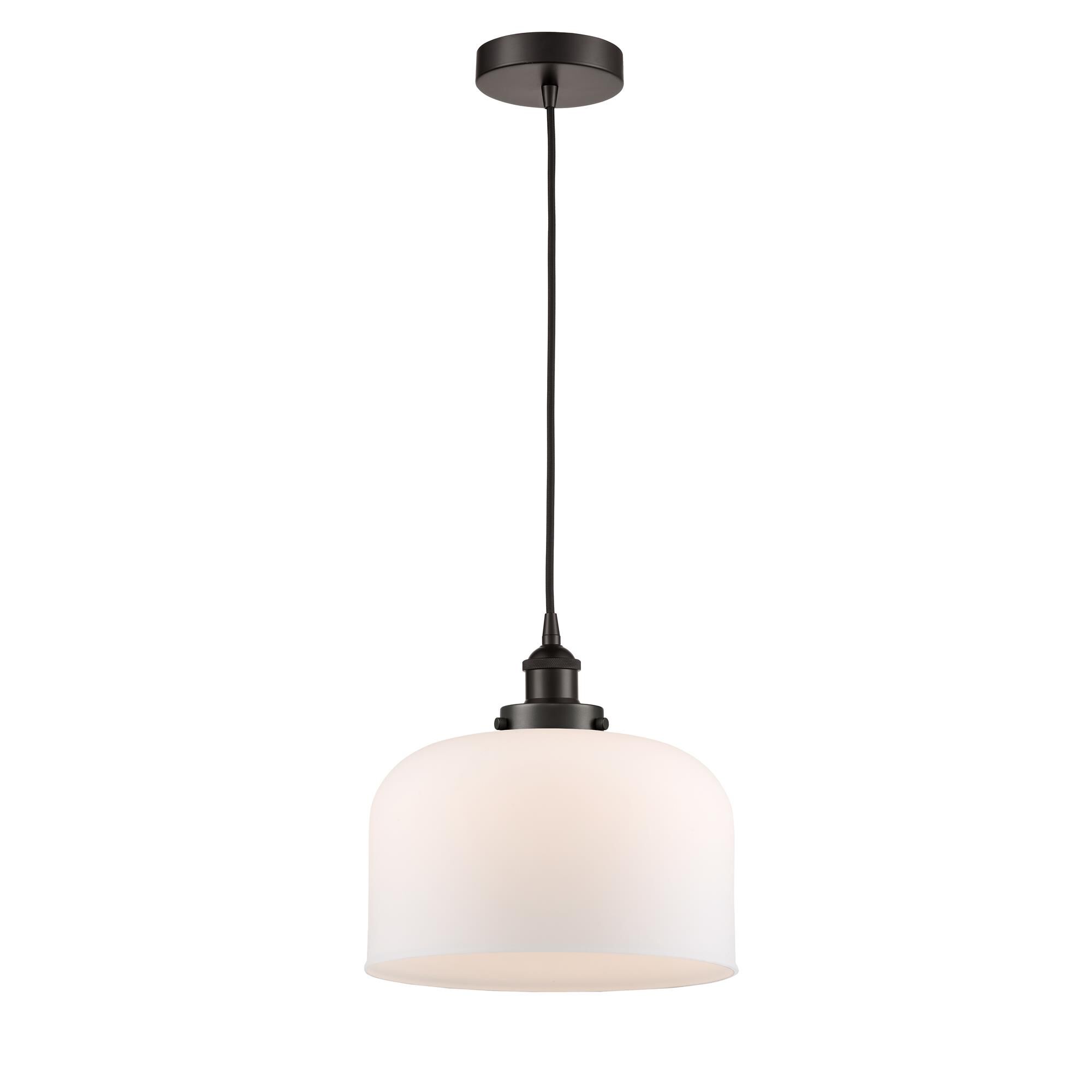 Shown in Oil Rubbed Bronze finish and Matte White Cased X-Large Bell glass