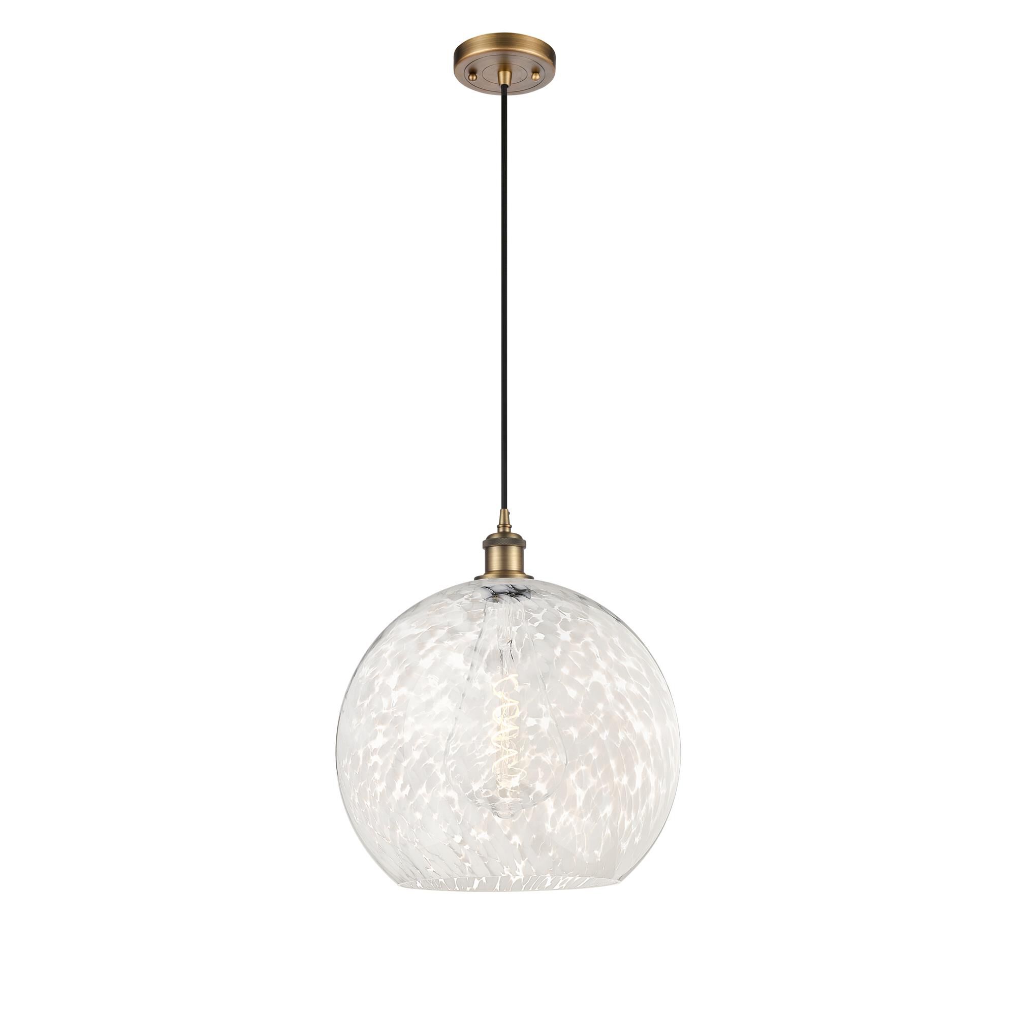 Shown in Brushed Brass finish and White Mouchette glass