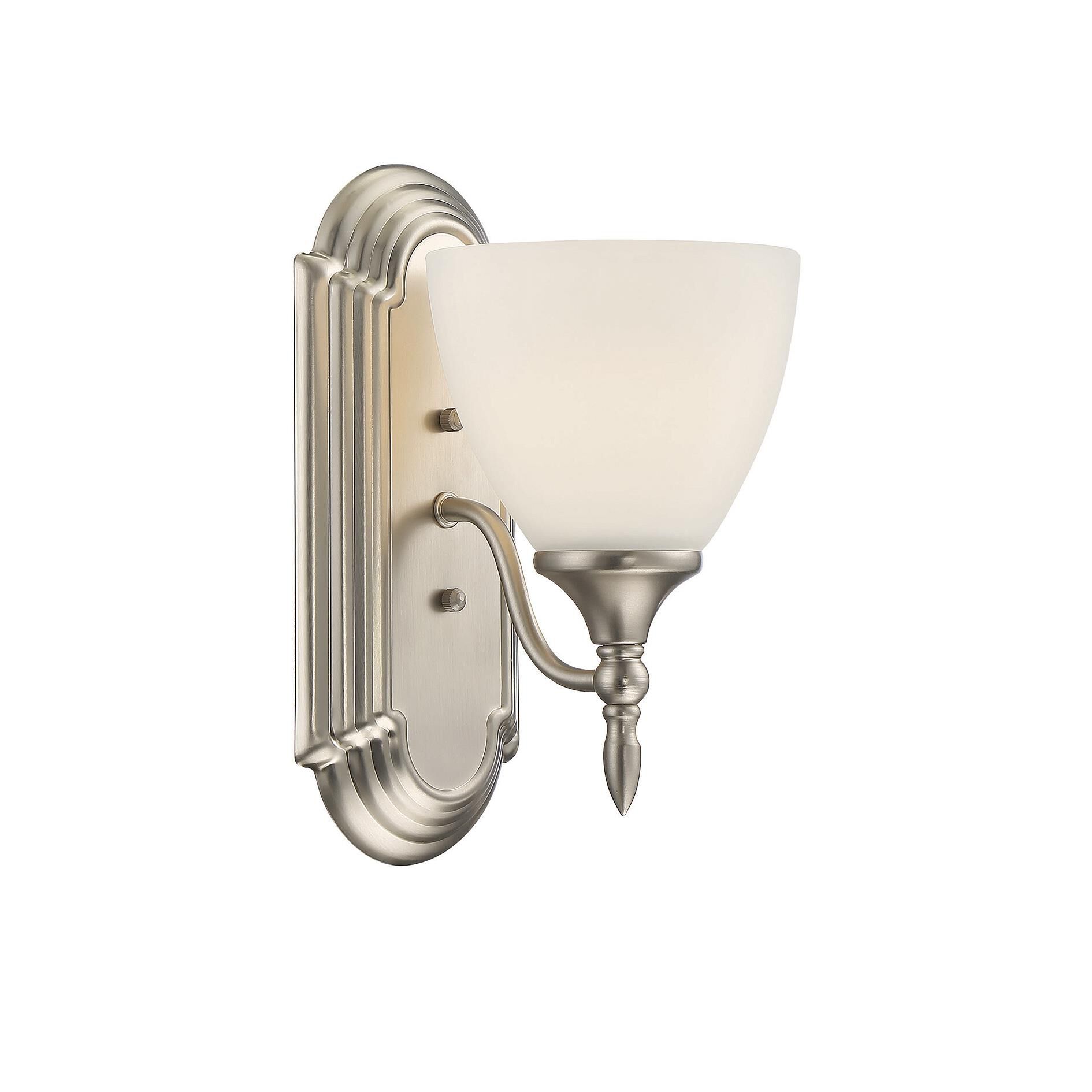Shown in Satin Nickel finish and White Frosted glass