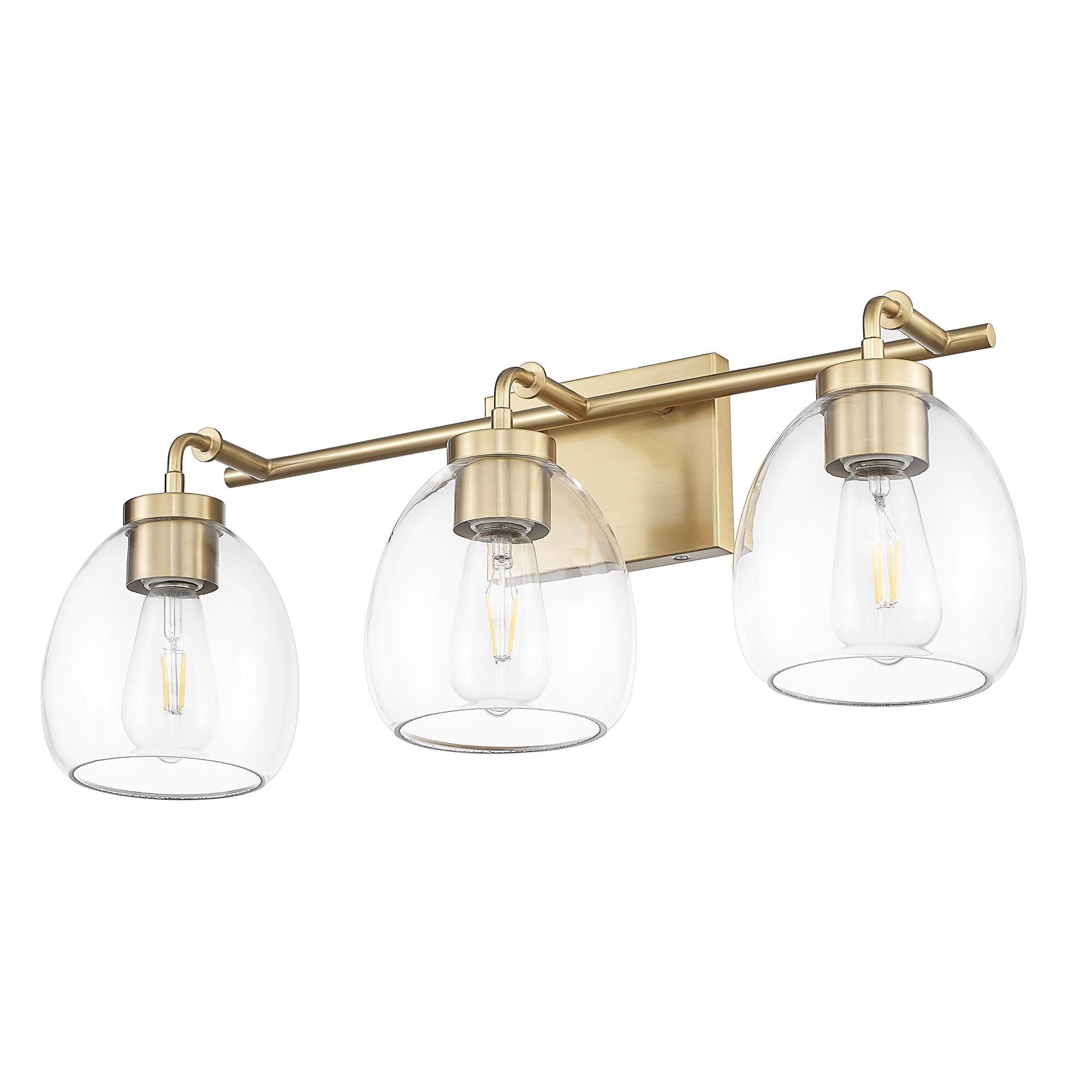 Shown in Brass finish and Clear Glass Globes shade