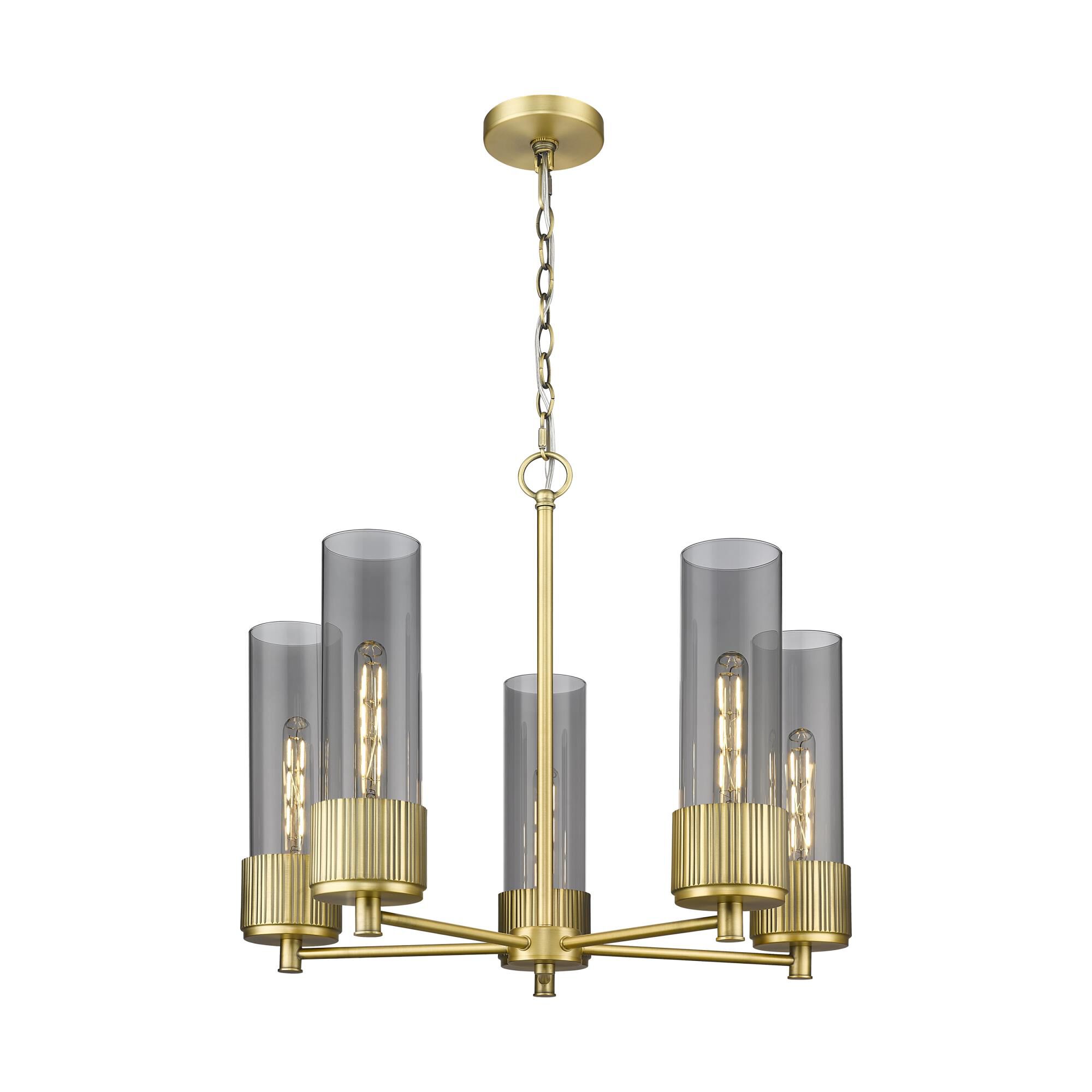 Shown in Brushed Brass finish and Plated Smoke glass