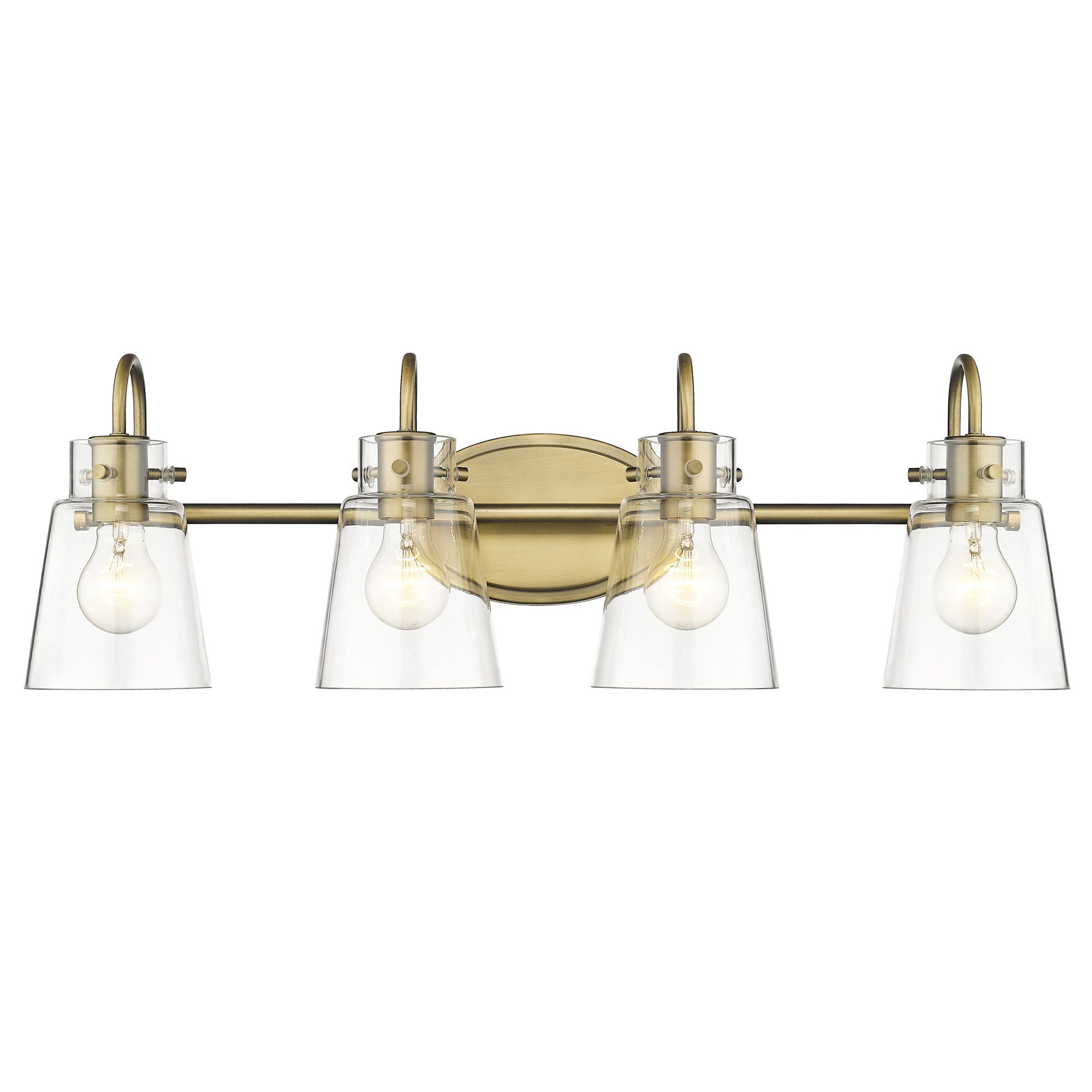 Shown in Antique Brass finish and Clear Glass shade