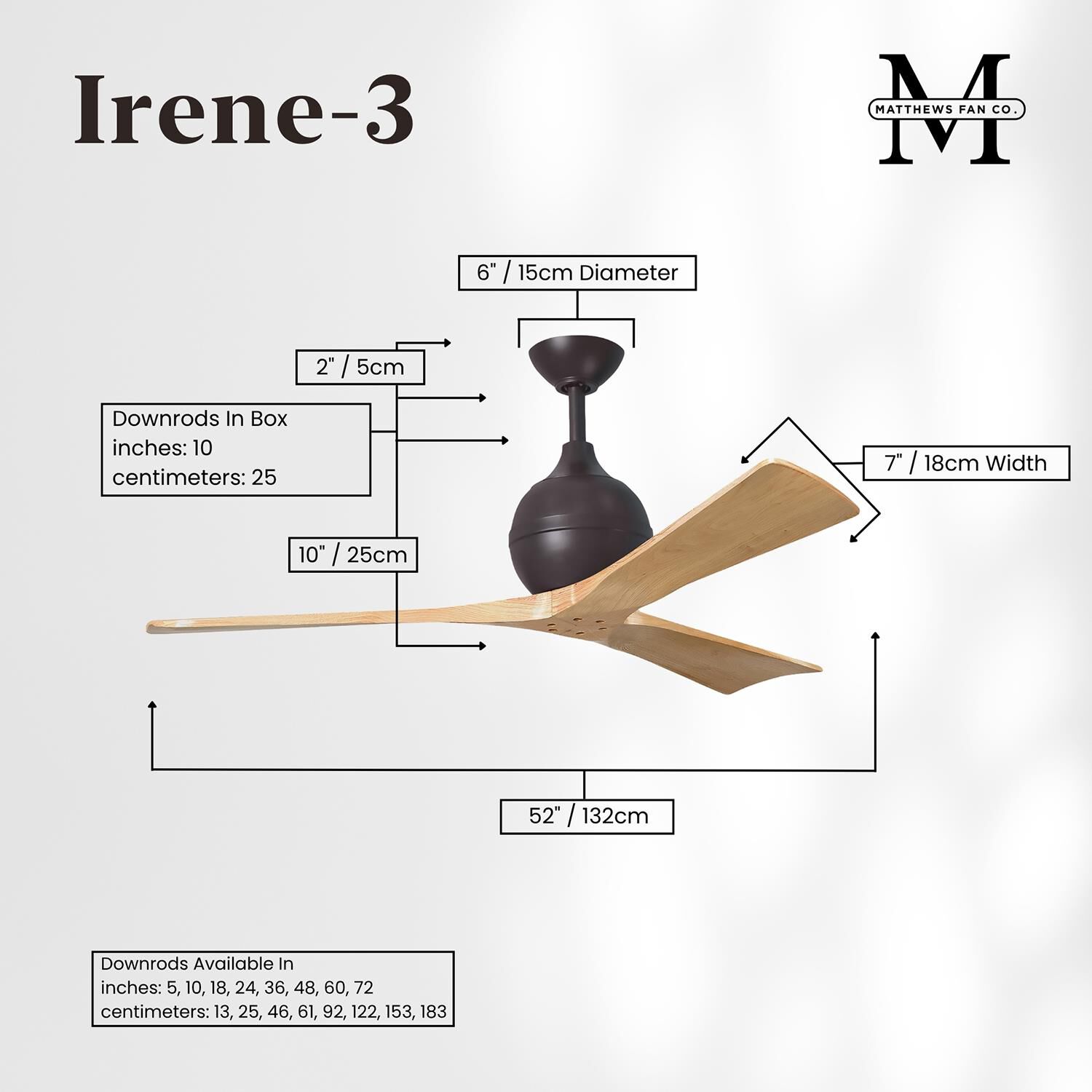 Irene 52 Inch 3 Blade Ceiling Fan by Matthews Fan Company