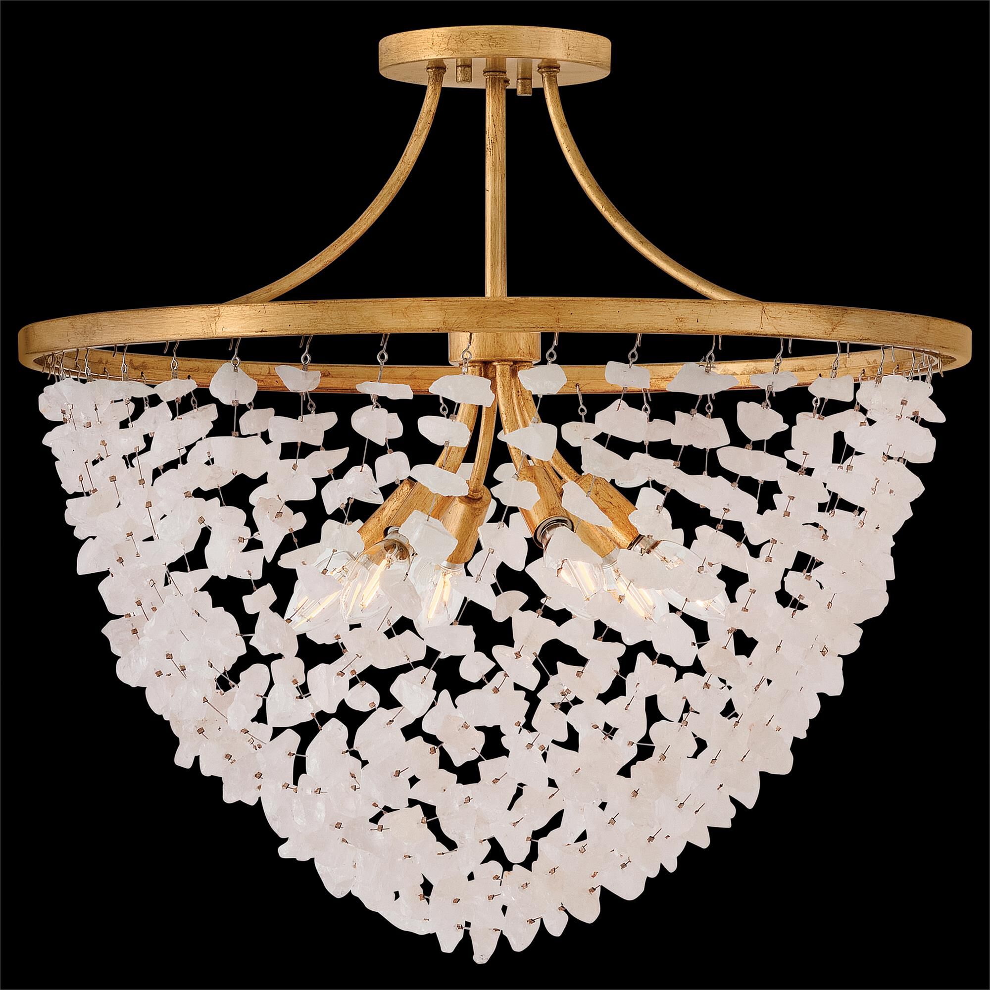 Shown in Distressed Brass finish and Rock Crystal glass