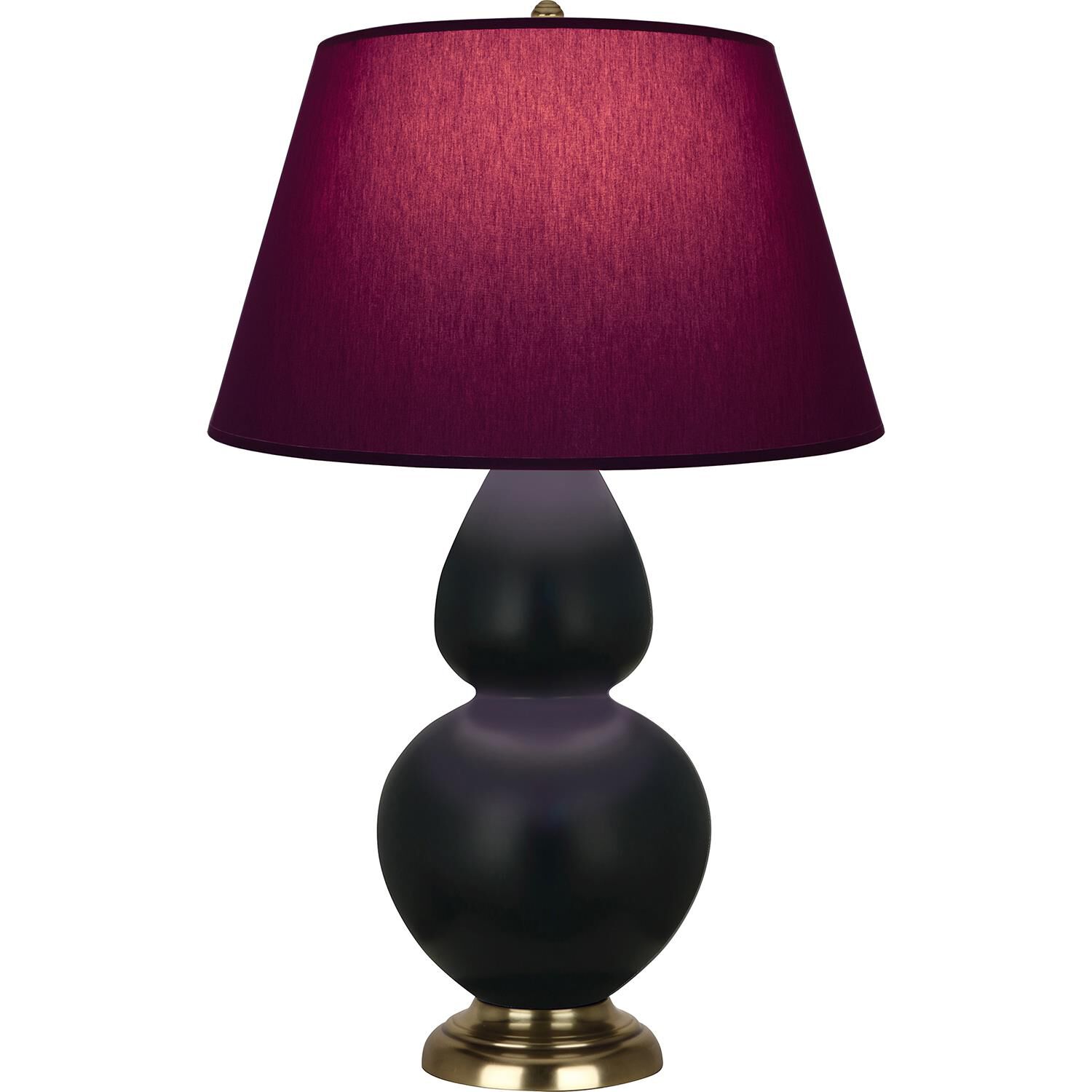 Shown in Matte Obsidian finish and Plum and Lavender shade and Antique Natural Brass accent