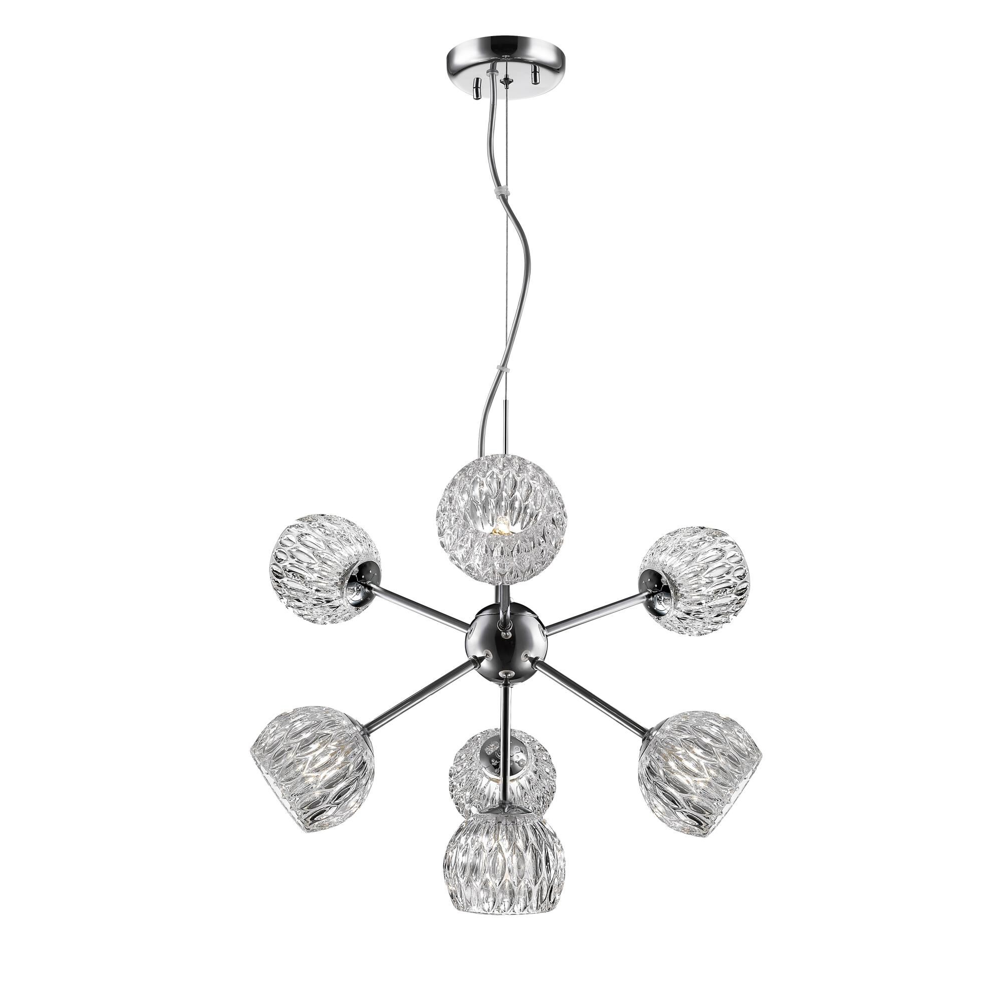 Shown in Chrome finish and Crystal + Steel glass and Crystal + Steel shade