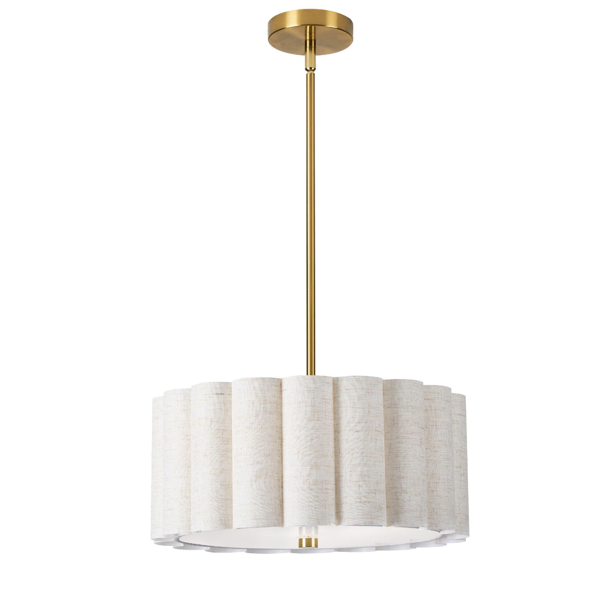 Shown in Aged Brass finish and Flax shade