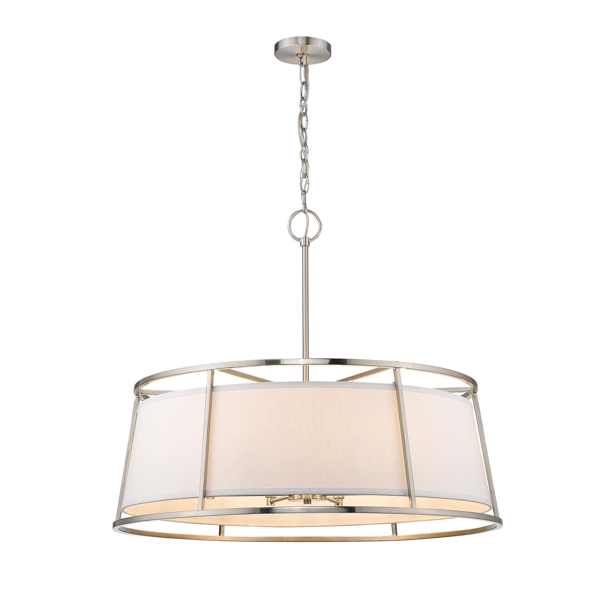 Shown in Brushed Nickel finish and Fabric glass and Fabric shade