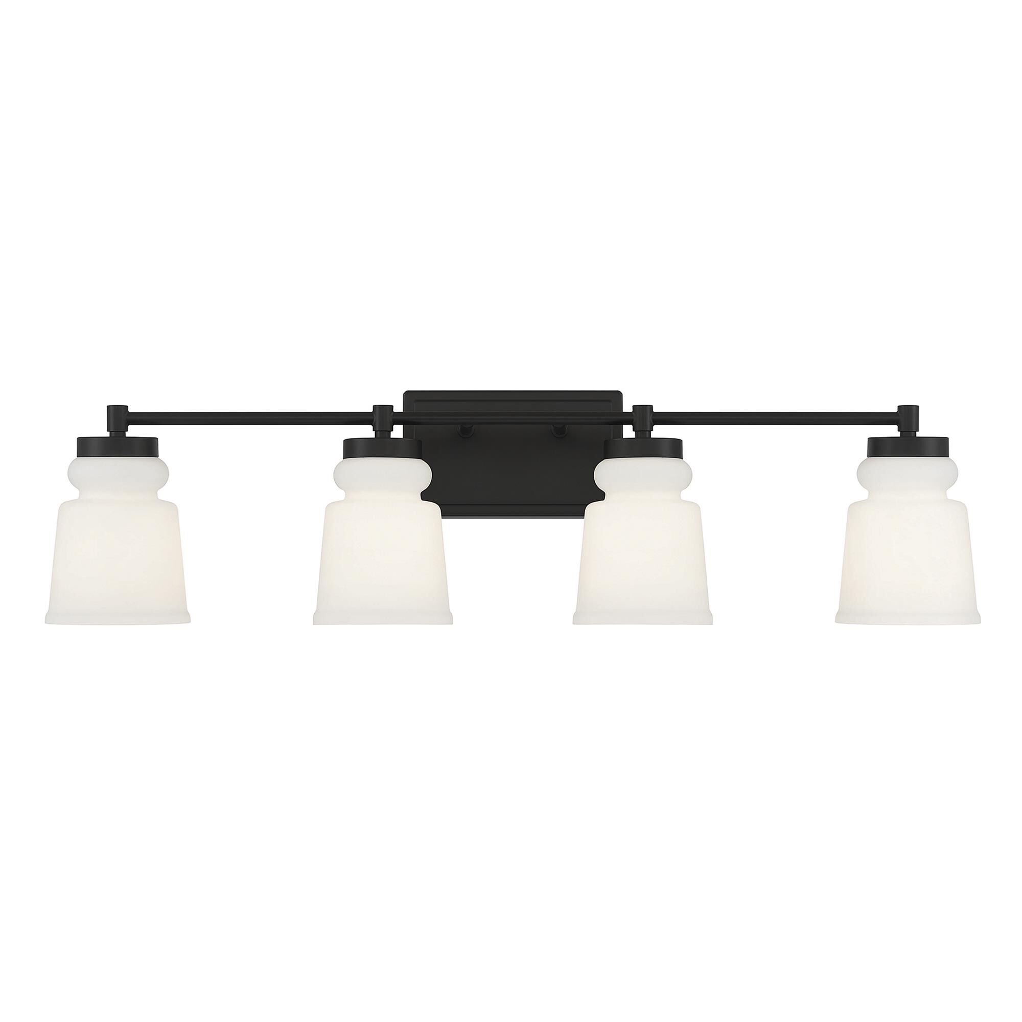 Shown in Matte Black finish and Milk glass