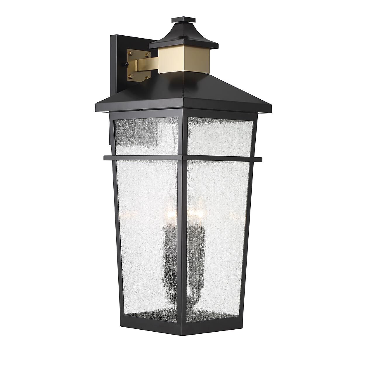 Shown in Matte Black with Warm Brass finish and Clear Seeded glass