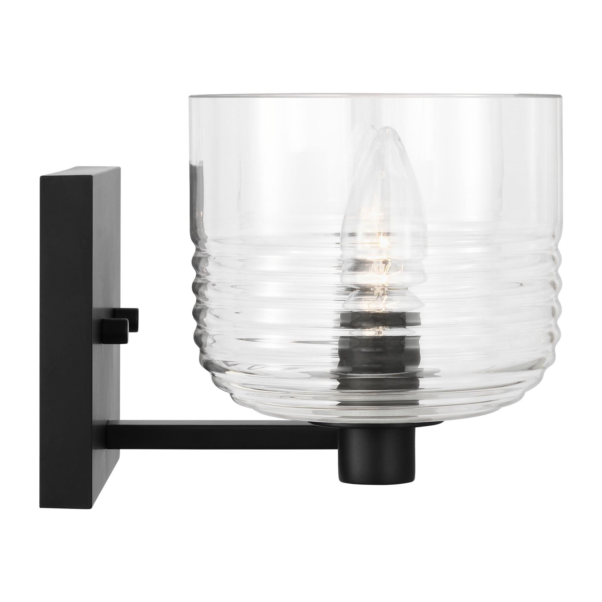 Shown in Midnight Black finish and Clear Ribbed glass
