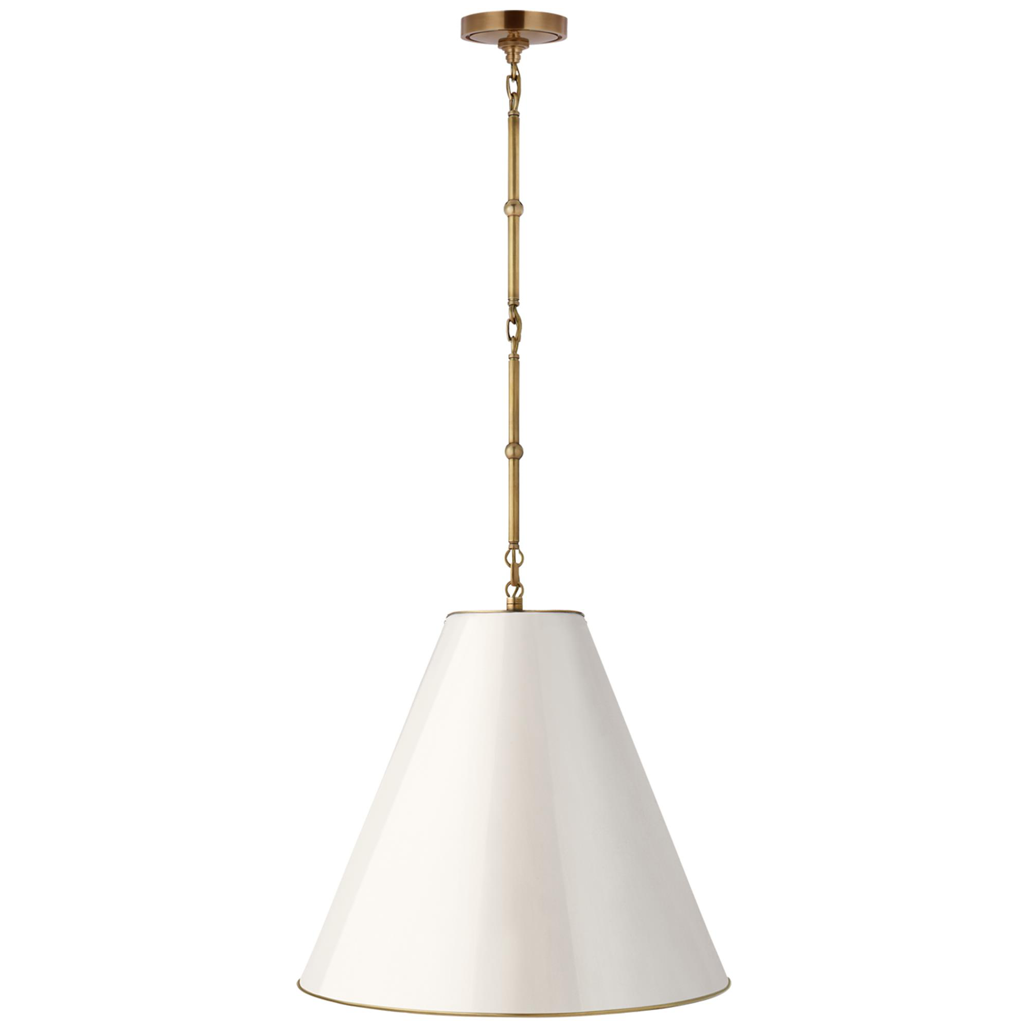 Shown in Hand-Rubbed Antique Brass finish and Antique White With Brass Interior shade