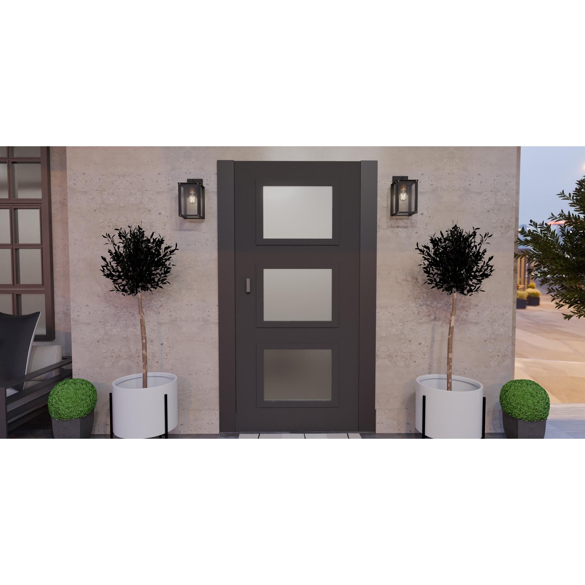 Shown in Matte Black finish and Clear Seedy glass