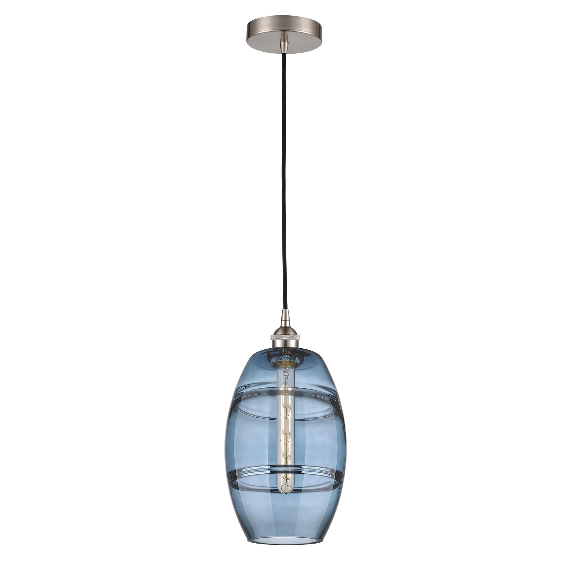 Shown in Brushed Satin Nickel finish and Princess Blue glass