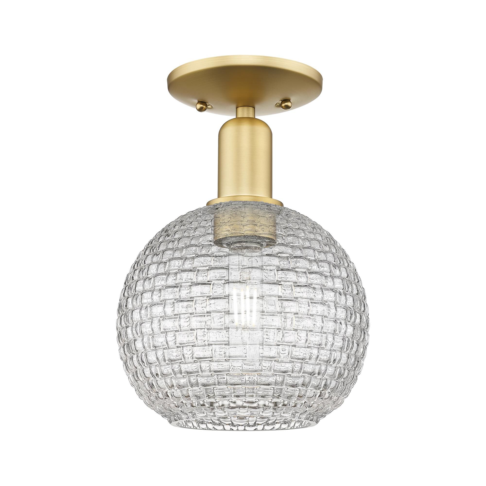 Shown in Satin Gold finish and Clear Basketweave glass