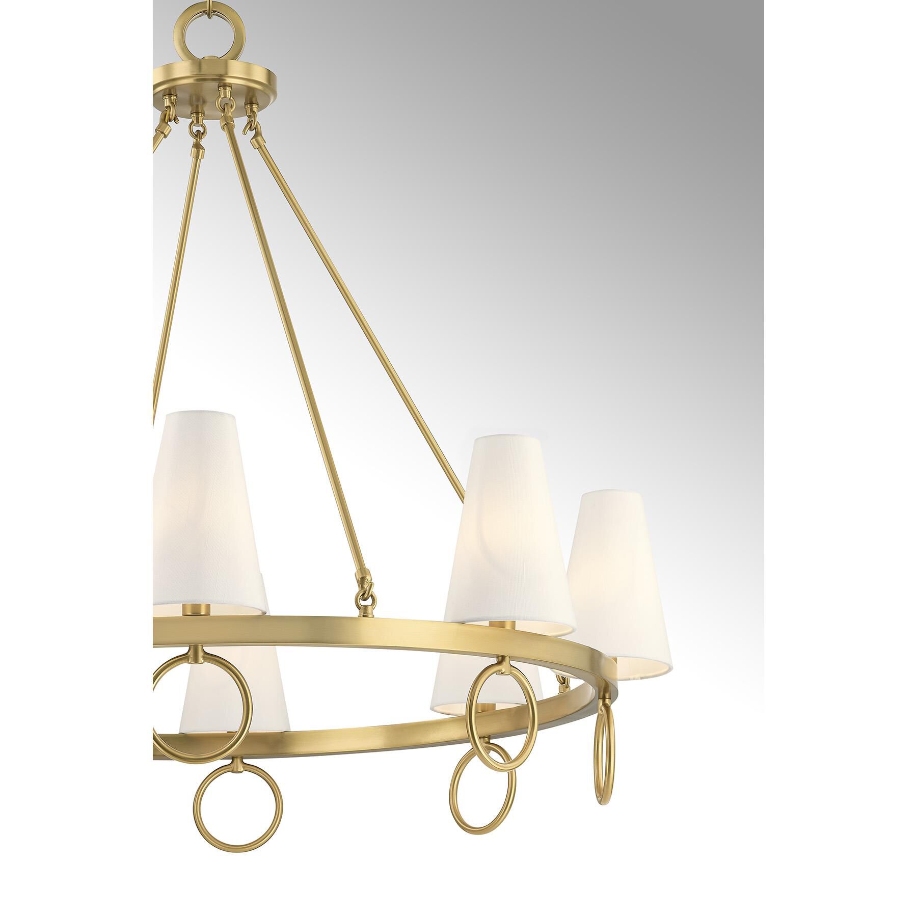 Shown in Warm Brass finish and White Fabric shade