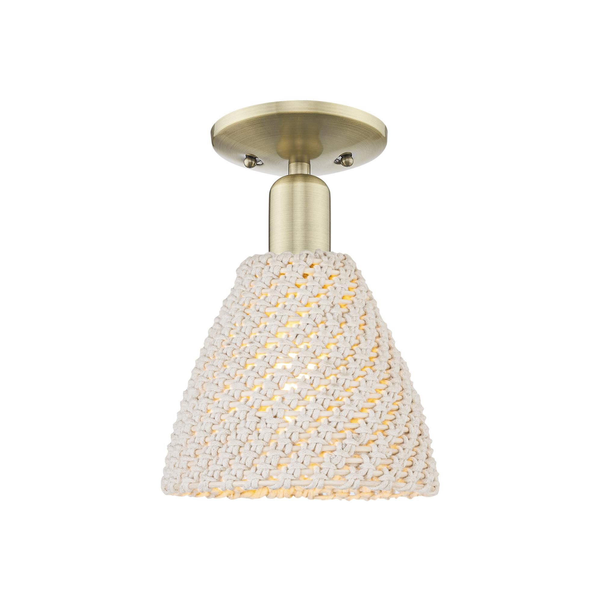 Shown in Antique Brass finish and Natural shade