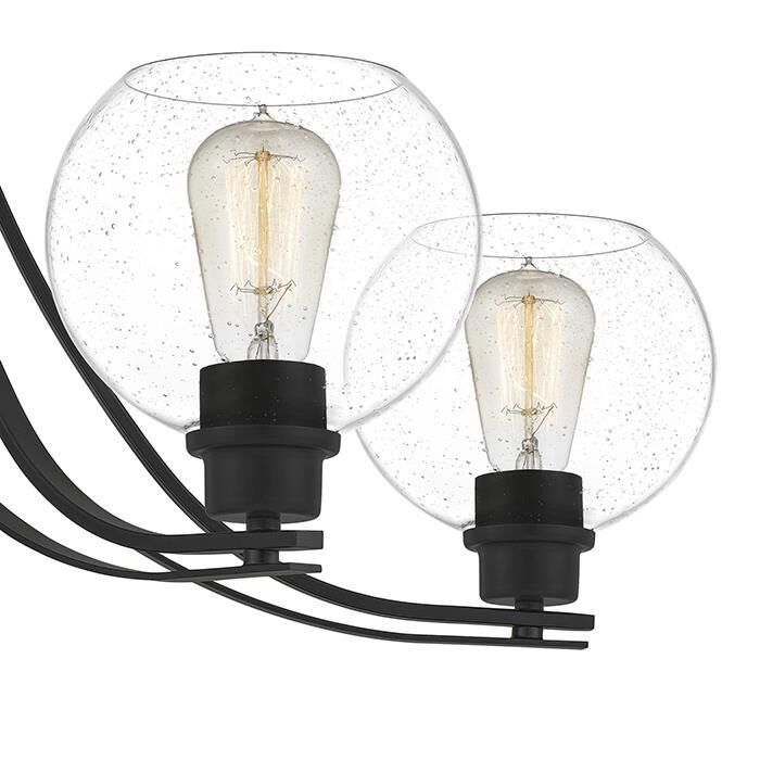 Shown in Matte Black finish and Clear Seedy Glass, Clear Glass, Etched  With White Inside Glass shade