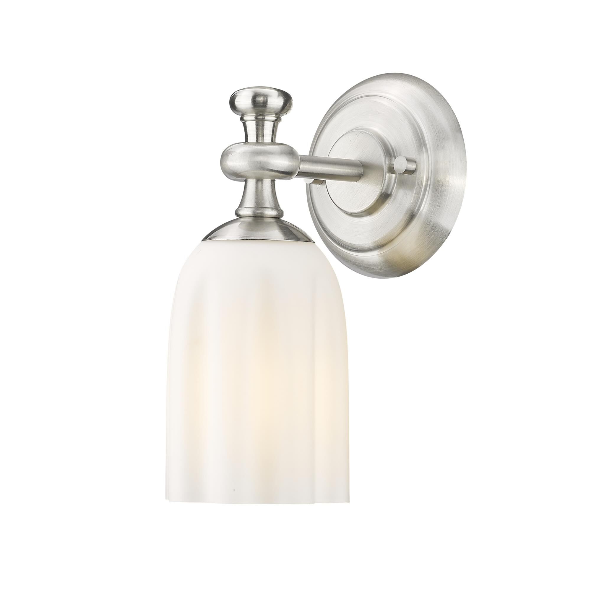 Shown in Brushed Nickel finish and Opal Etched glass and Opal Etched shade