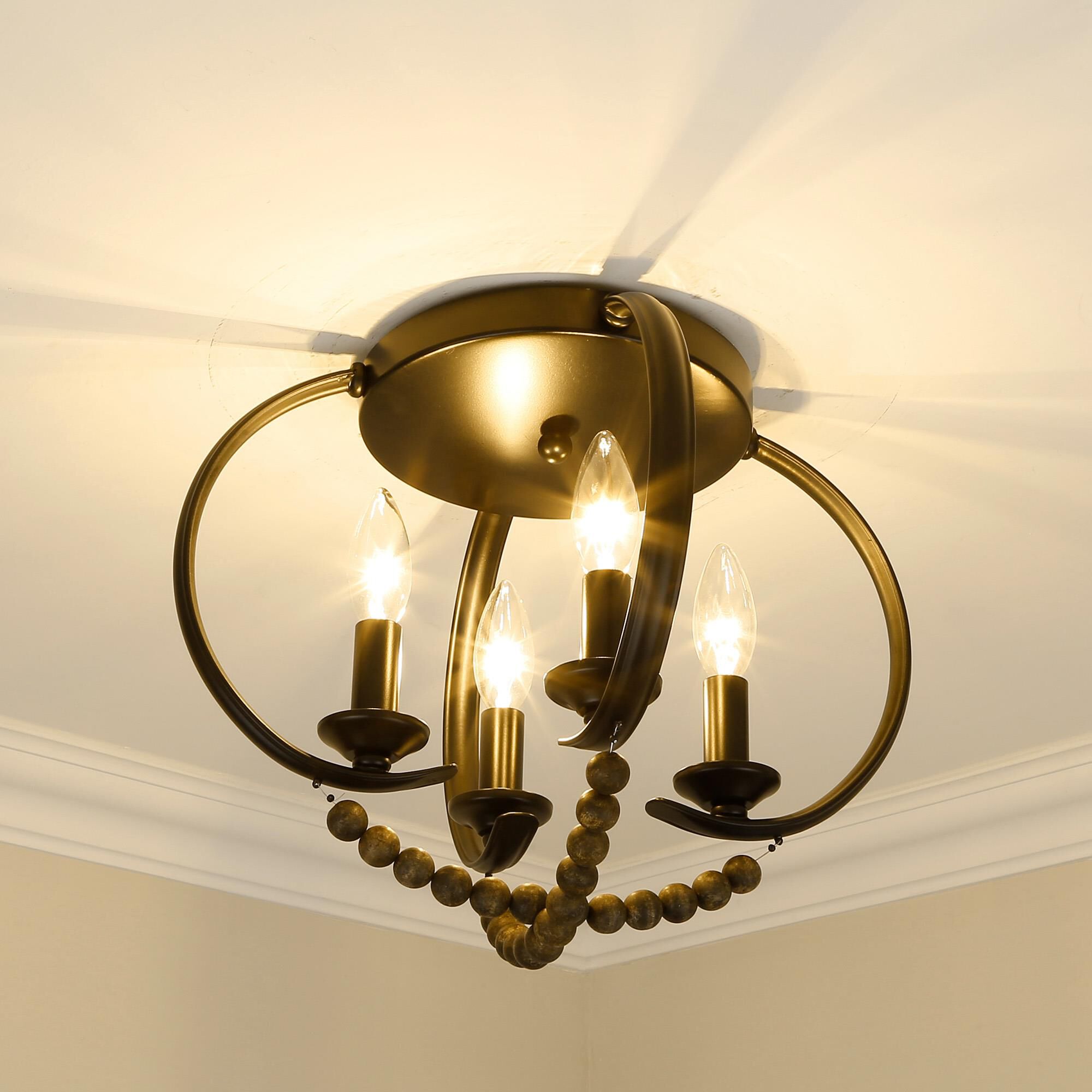 Shown in Matte Black finish and Espresso Wood Beads shade