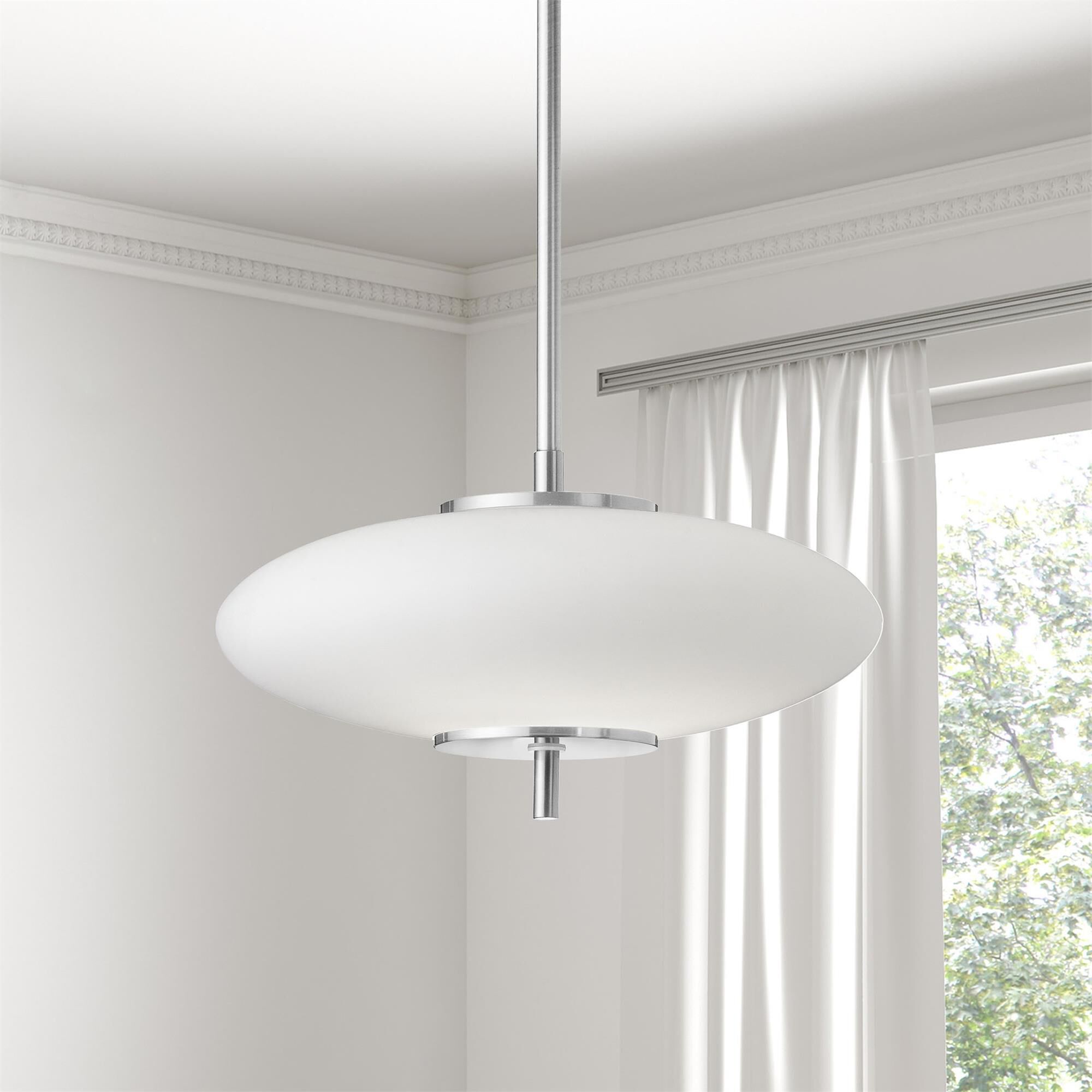 Shown in Polished Chrome and White finish and White Oval glass